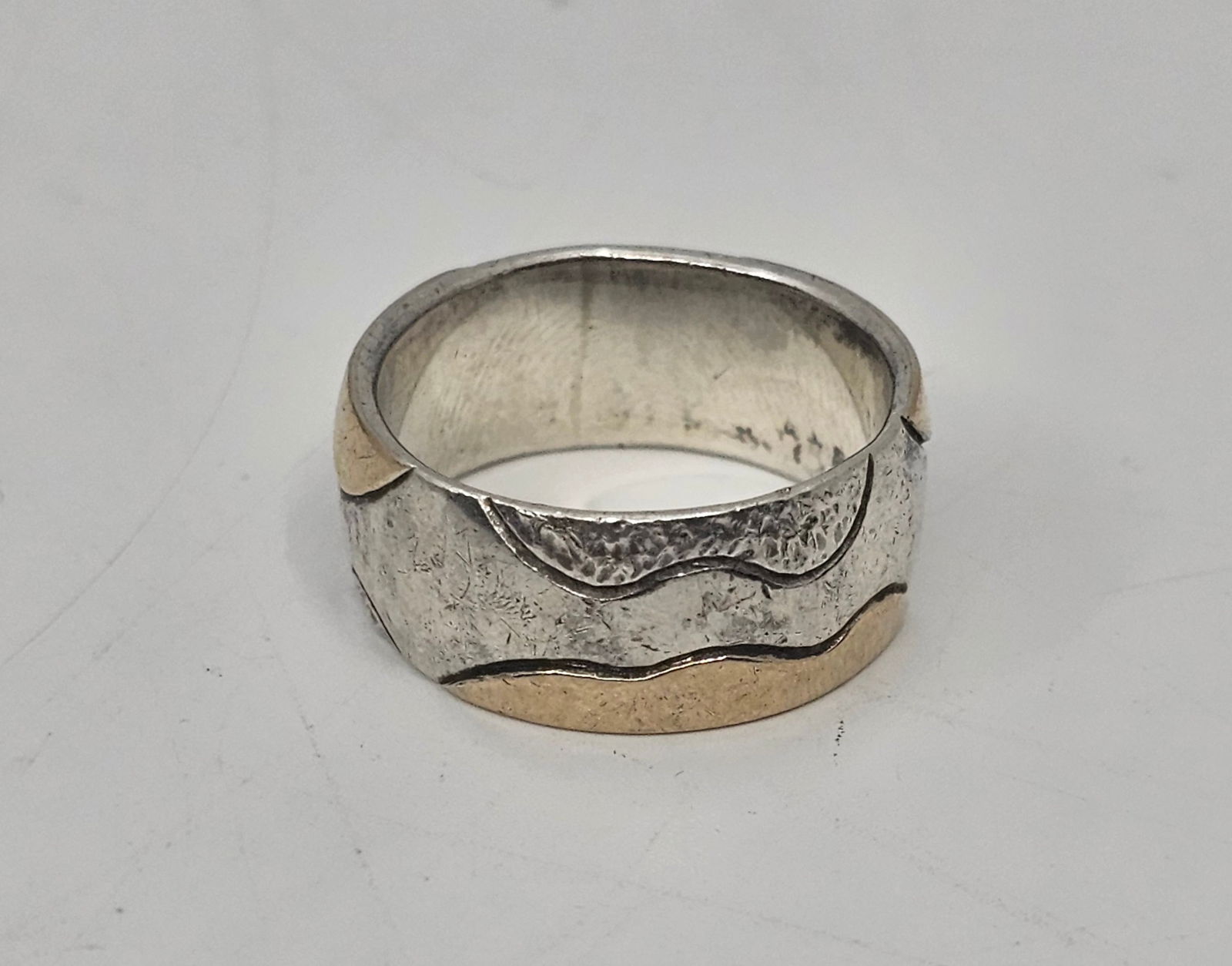 Modernist Sterling Silver and 14KT Gold Bangle Ring Signed RJH (1 of 5)