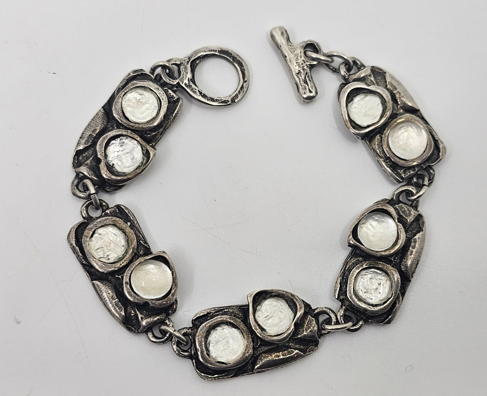 Loola Paris, Modernist Pewter Bracelet: Modernist Pewter Bracelet, signed on the attachement Loola Paris 8" x 3/4" Weight: 28,6 g