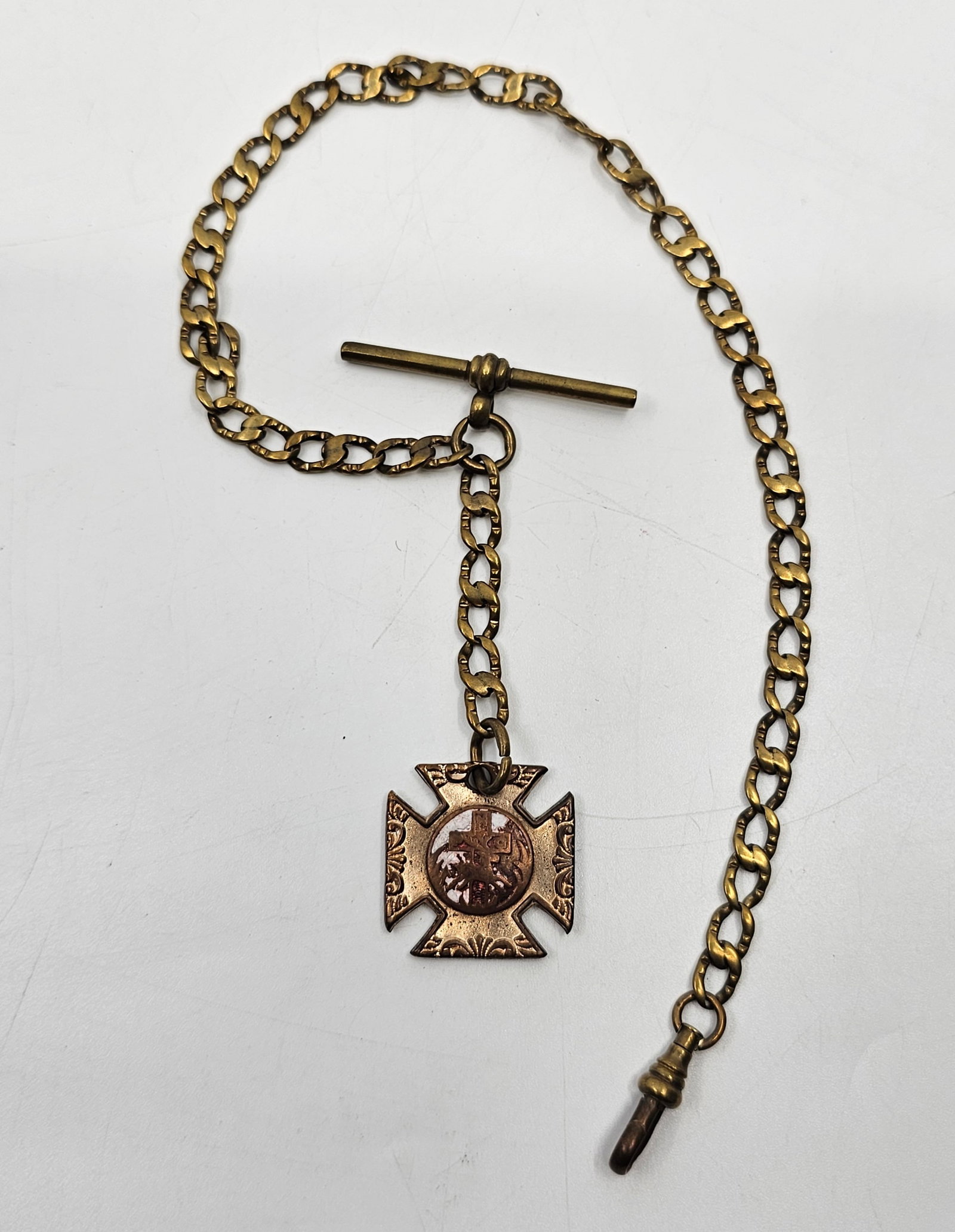 Antique Gold Filled Pocket Watch Chain with Fob from Catholic Order (1 of 4)