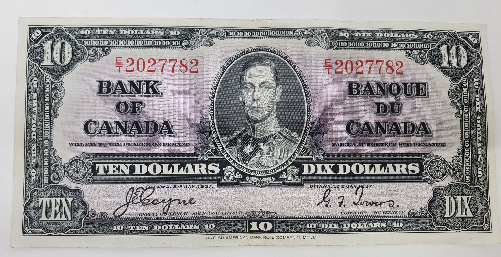 Bank of Canada 1937 $10 Note Coyne-Towers (1 of 2)