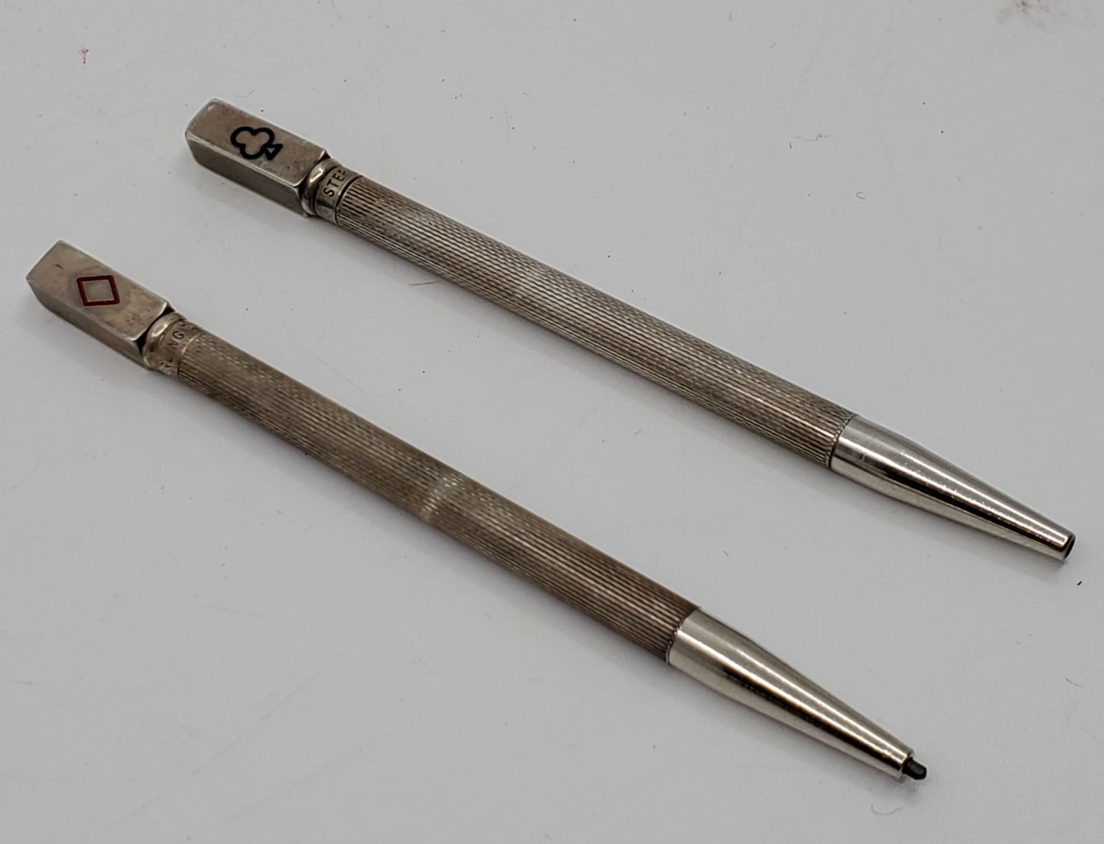 Set of two Sterling Silver Mechanical Pencil With Playing Cards Symbols Diamonds and Clubs (1 of 6)