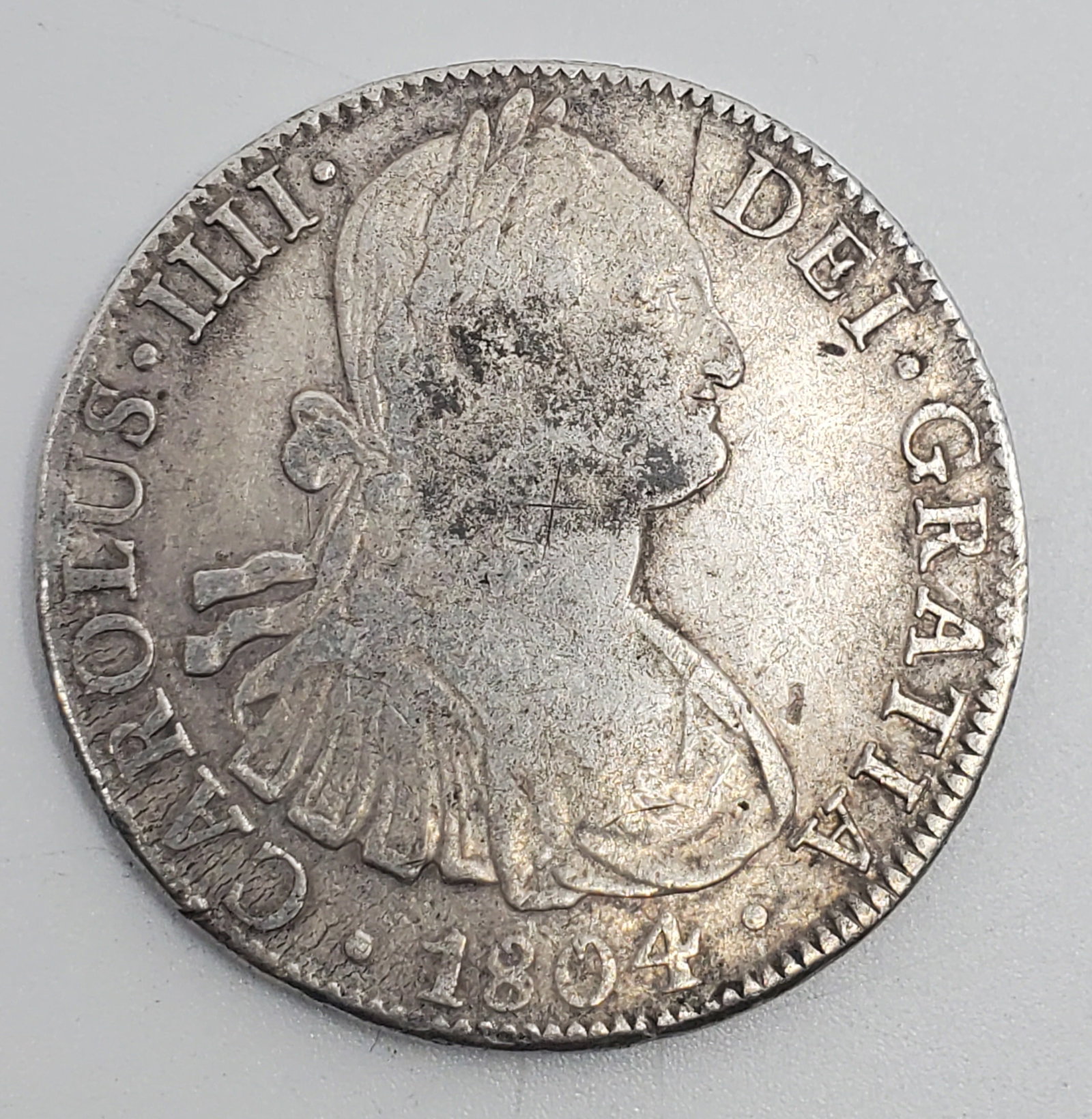 MEXICO 1804 T. H. Spanish Colonial 8 Reales Silver Coin (a): 26.82 grams. Please refer to the photos to judge the coin;s condition. Guaranteed genuine