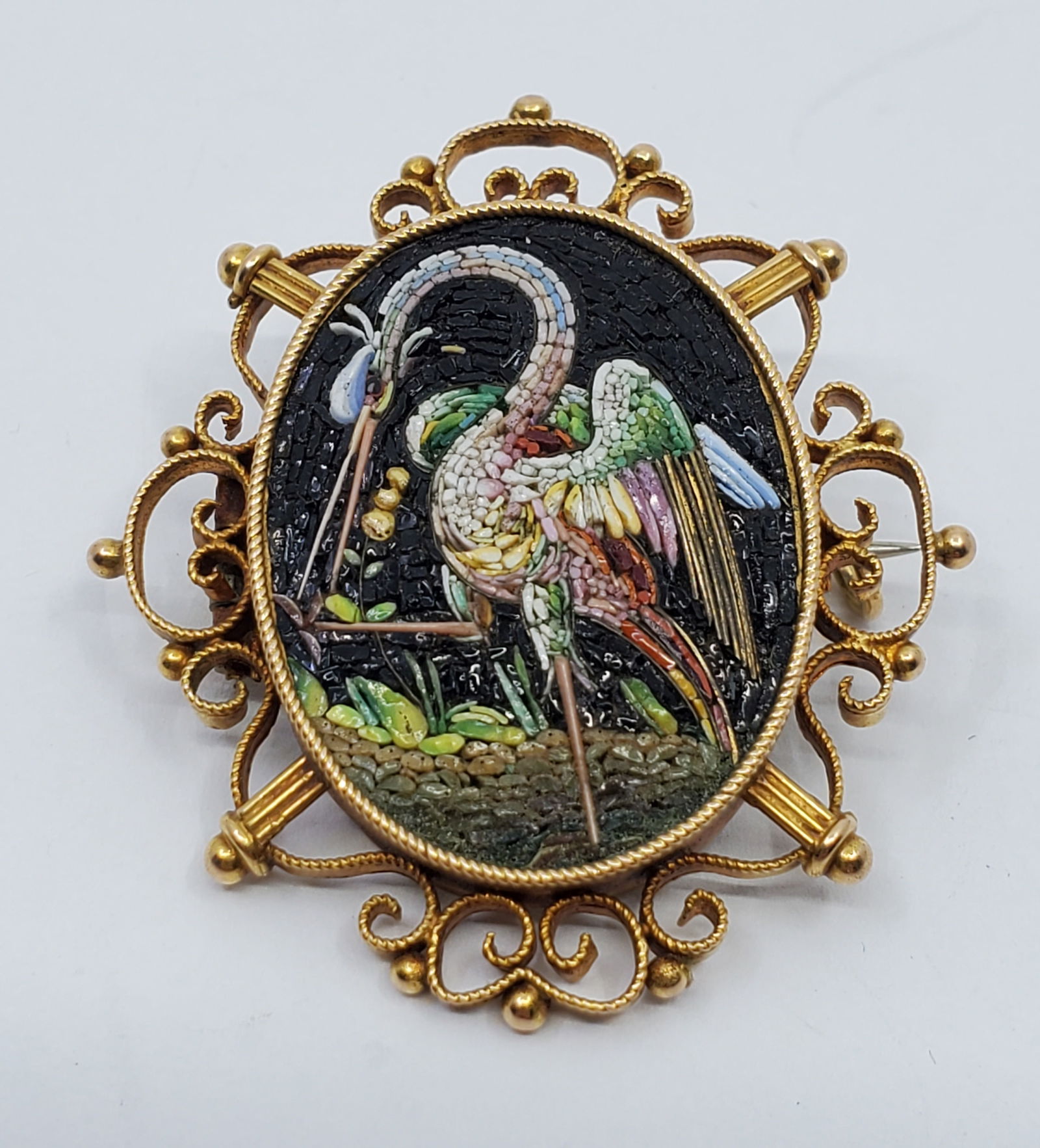 Antique Early 19TH Century 18KT Gold MIcromosaic Swan Brooch (1 of 5)
