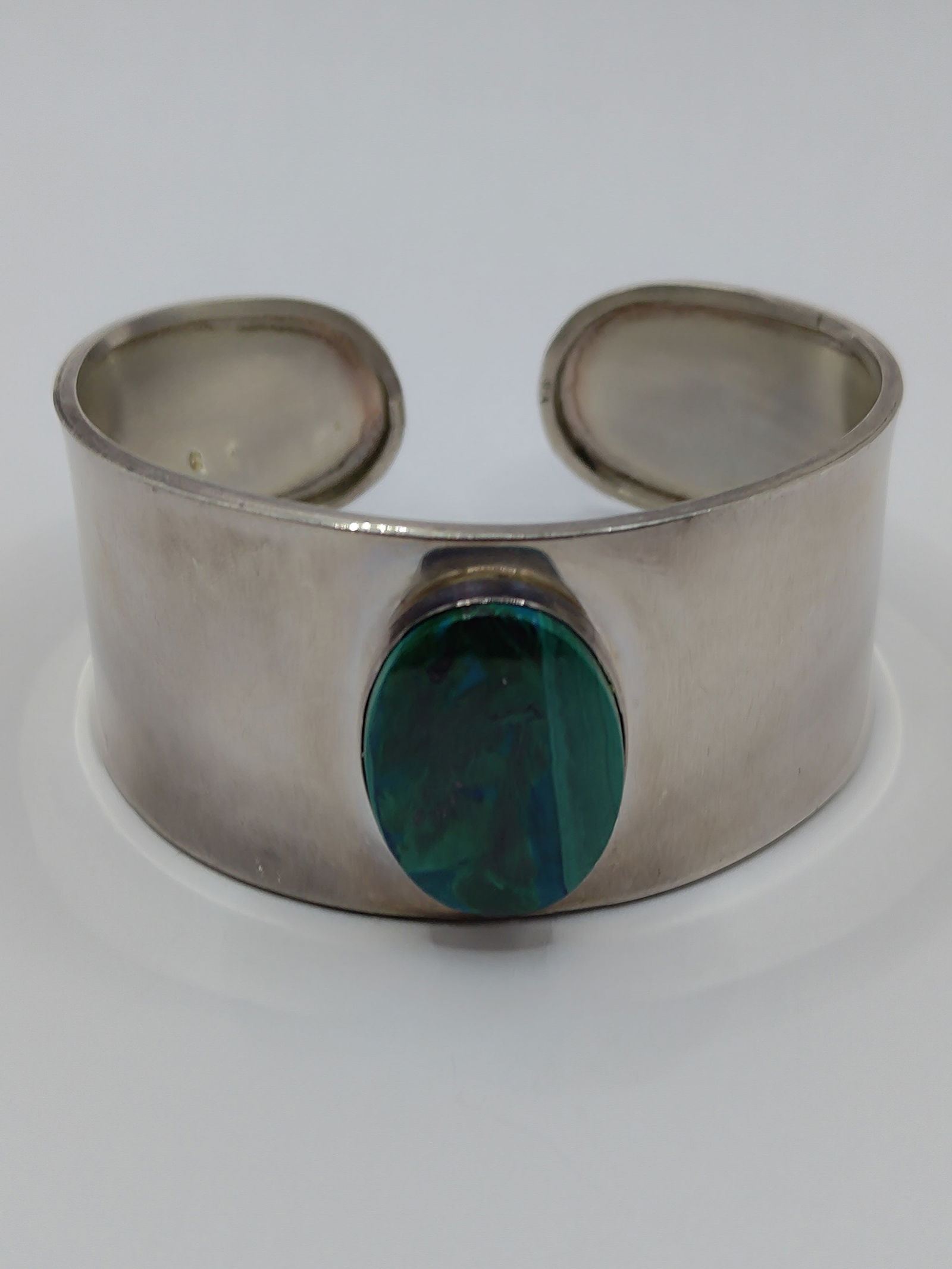 Vintage Sterling Silver Malachite Cuff Bracelet (1 of 9)