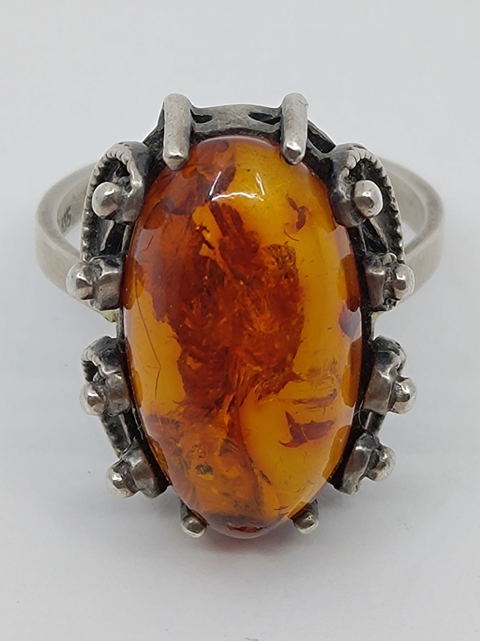German Art Deco .835 Silver Amber Ring (1 of 6)