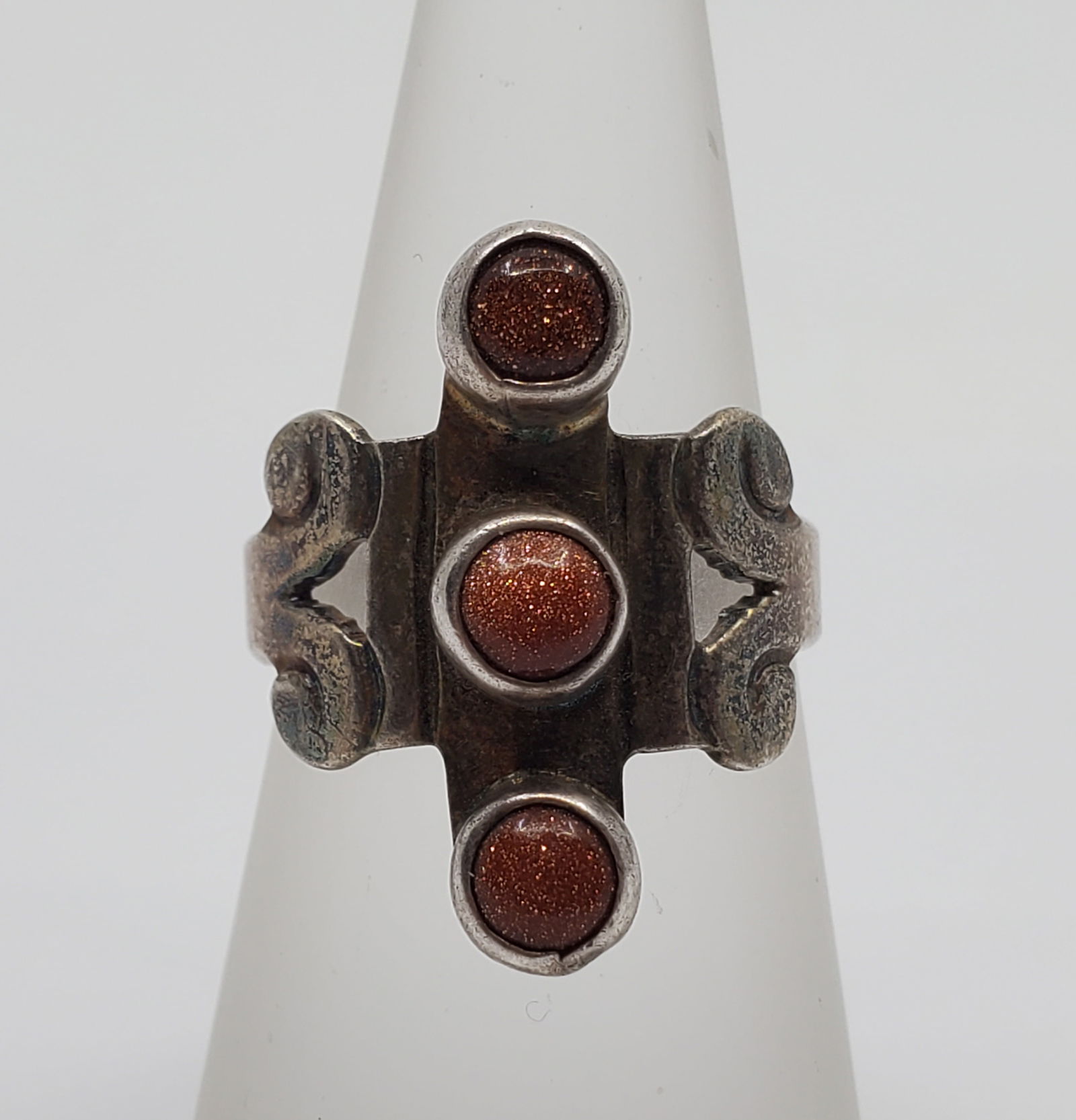 Vintage Mexican Sterling Silver Goldstones Ring Signed APP (1 of 7)