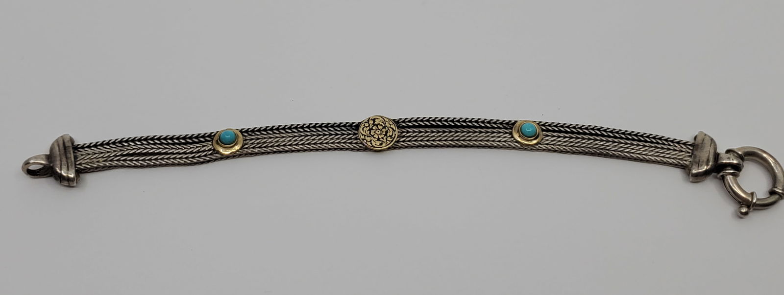 Vintage Sterling Silver and Gold turquoises Bracelet (1 of 5)