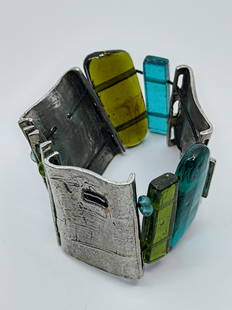 Anne Marie Chagnon, Modernist Pewter Bracelet: Modernist Pewter Bracelet, signed Anne Marie Chagnon 7" x 2" Weight: 90 g