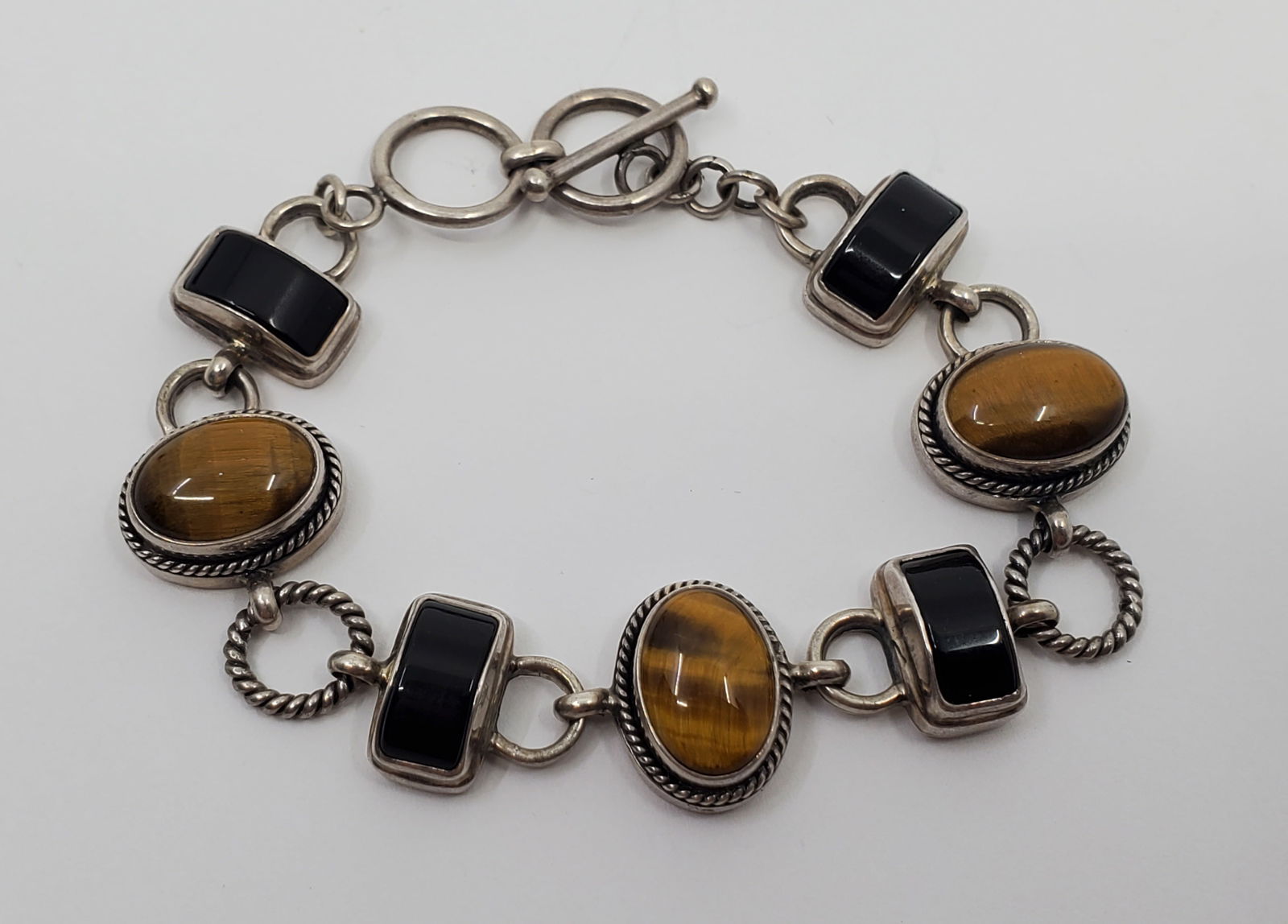 Milo, Sterling Silver Tiger Eye and Onyx Bracelet (1 of 6)