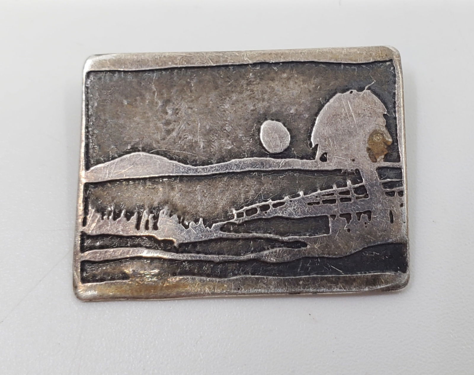 Vintage Modernist Sterling Silver Landscape Brooch Signed F (1 of 3)
