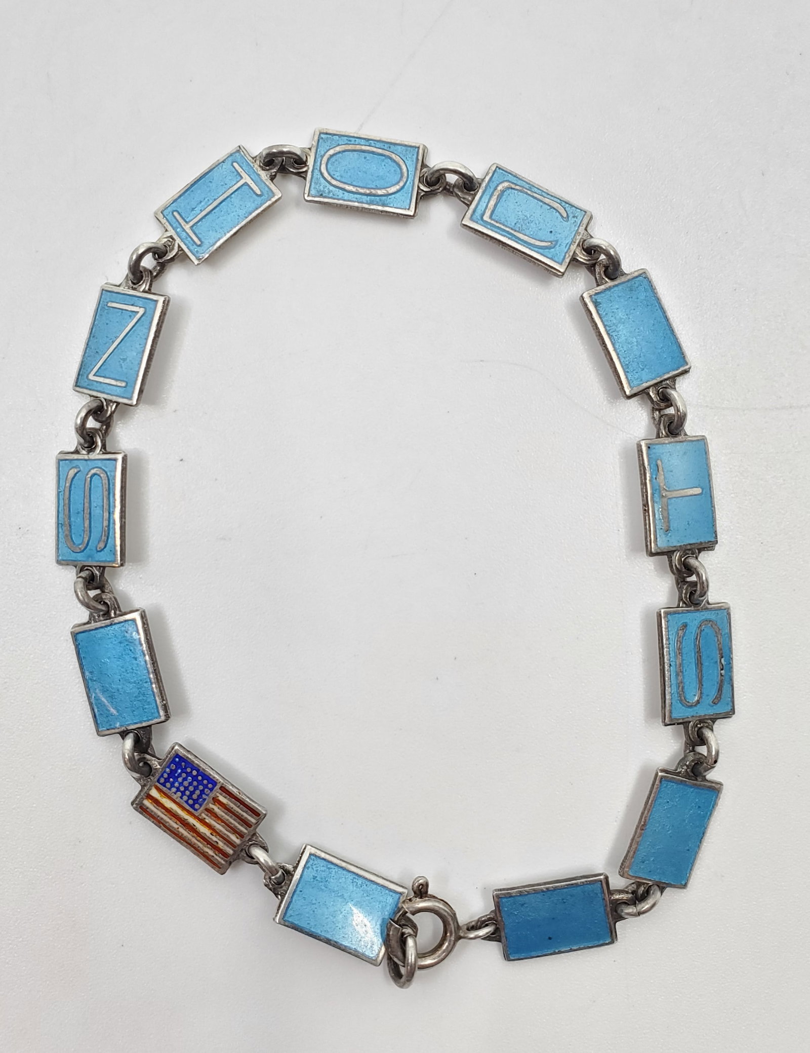 Erik Juul Busch, Danish Sterling Silver Enameled Bracelet: Sterling Silver Enameled Bracelet, signed on the back Sterling EJB Denmark 7" x 1/4" Weight: 7,6 g