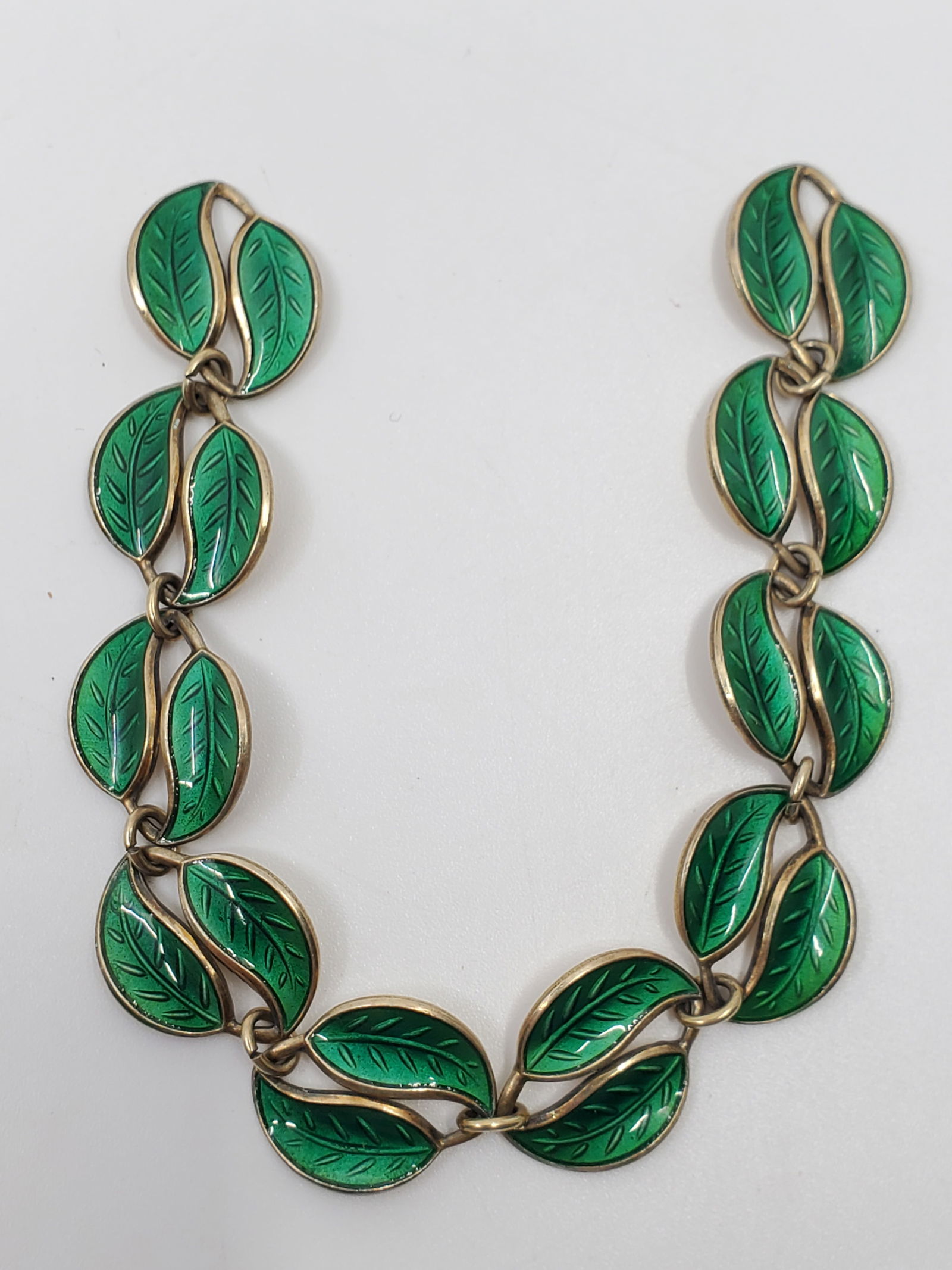 Willy Winnaess For David Andersen, Norwegian Sterling Silver Enameled Leaf Bracelet (1 of 3)