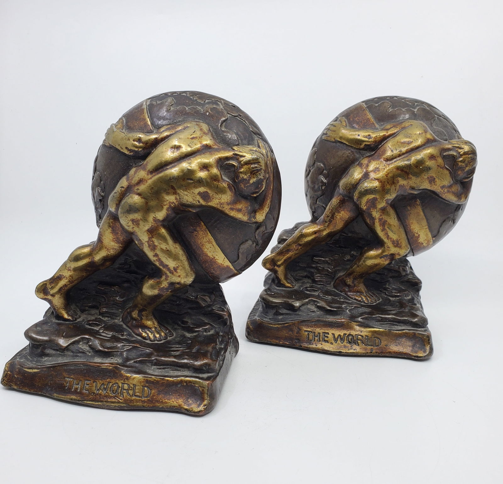 Paire of P. Beneduce Weighted Bronze Book-ends "The World" (1 of 7)