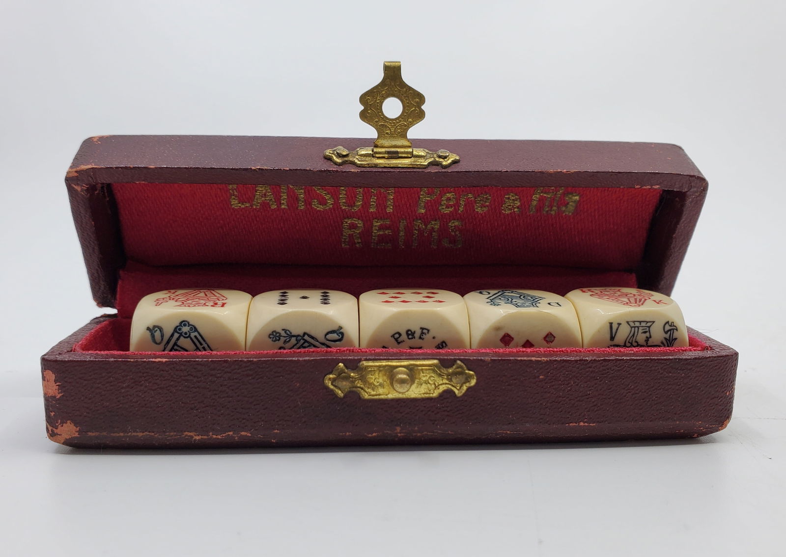 Antique The Game of Poker Dice Poker d'As Lanson Pere & Fils Reims, France (1 of 4)