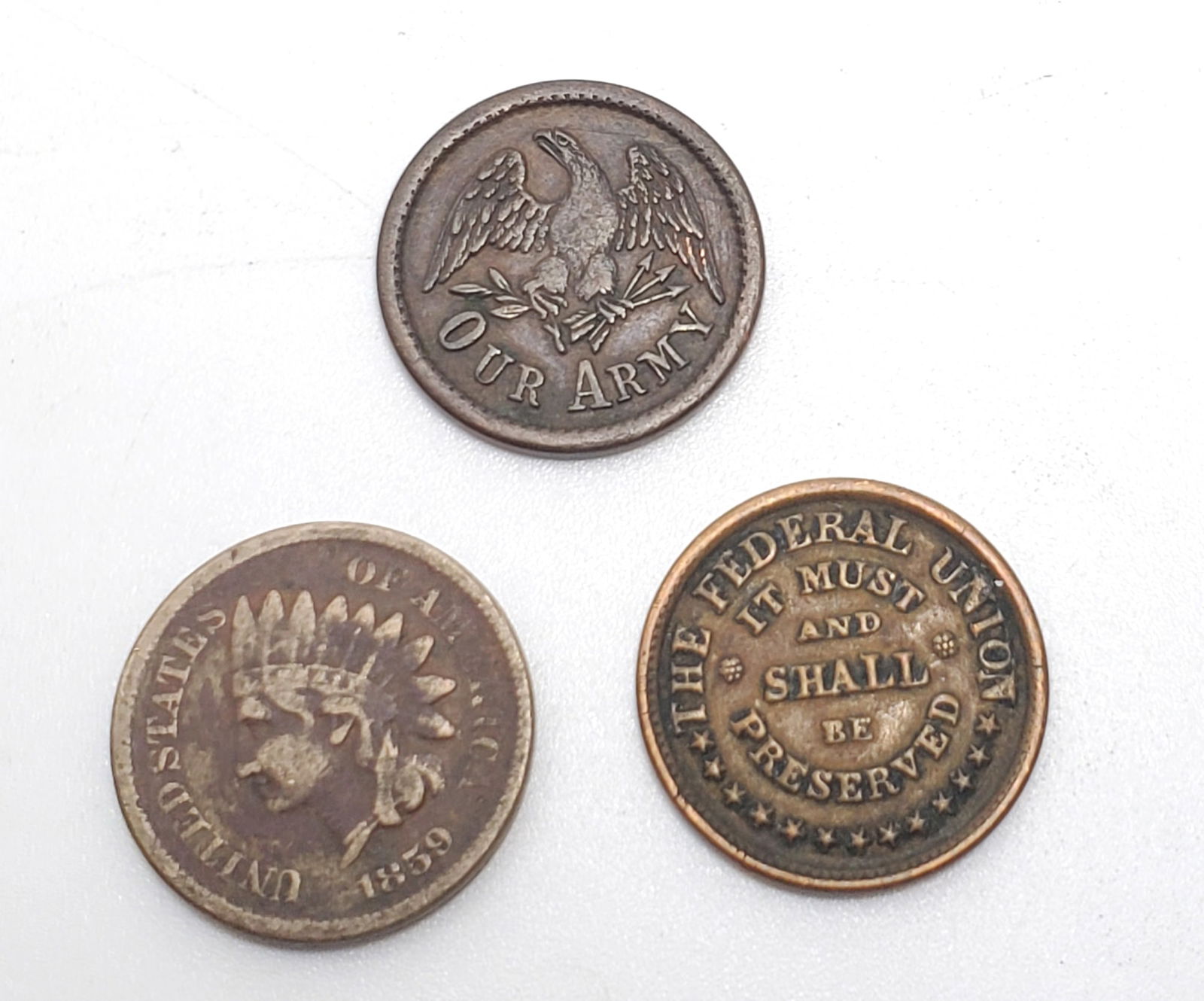 USA 2 Nice Civil War Tokens plus 1859 Indian Head Cent (1 of 2)