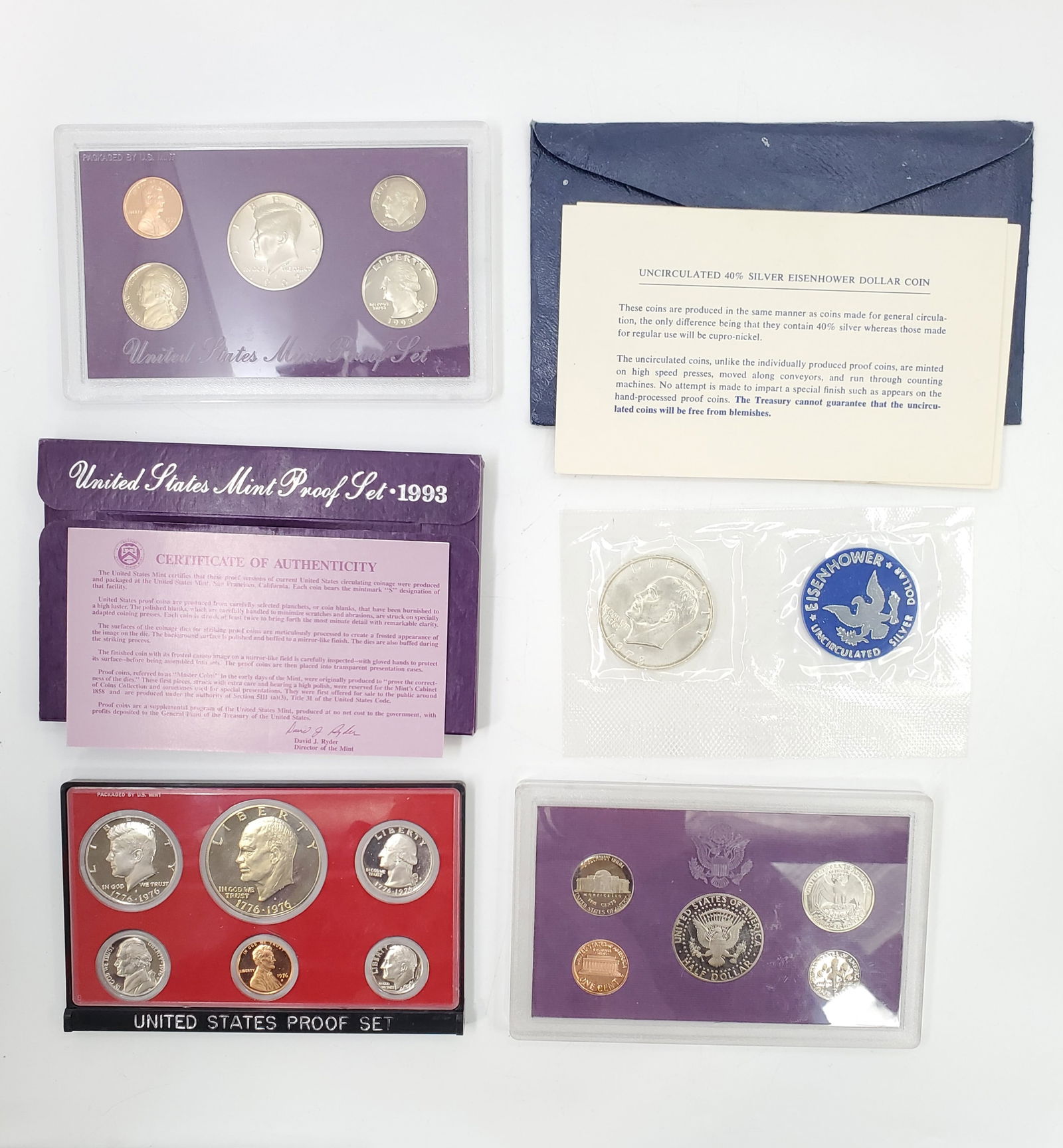 USA Packaged Coin and Coin Sets - 1973 Silver $1, 1976 and 2 x 1993 Proof Sets (1 of 7)
