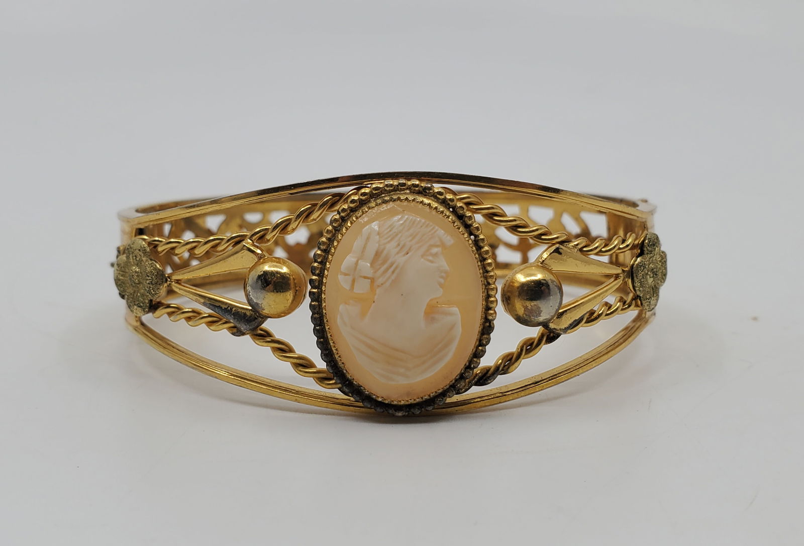 Antique Gold Plated Cameo Bangle Bracelet (1 of 4)
