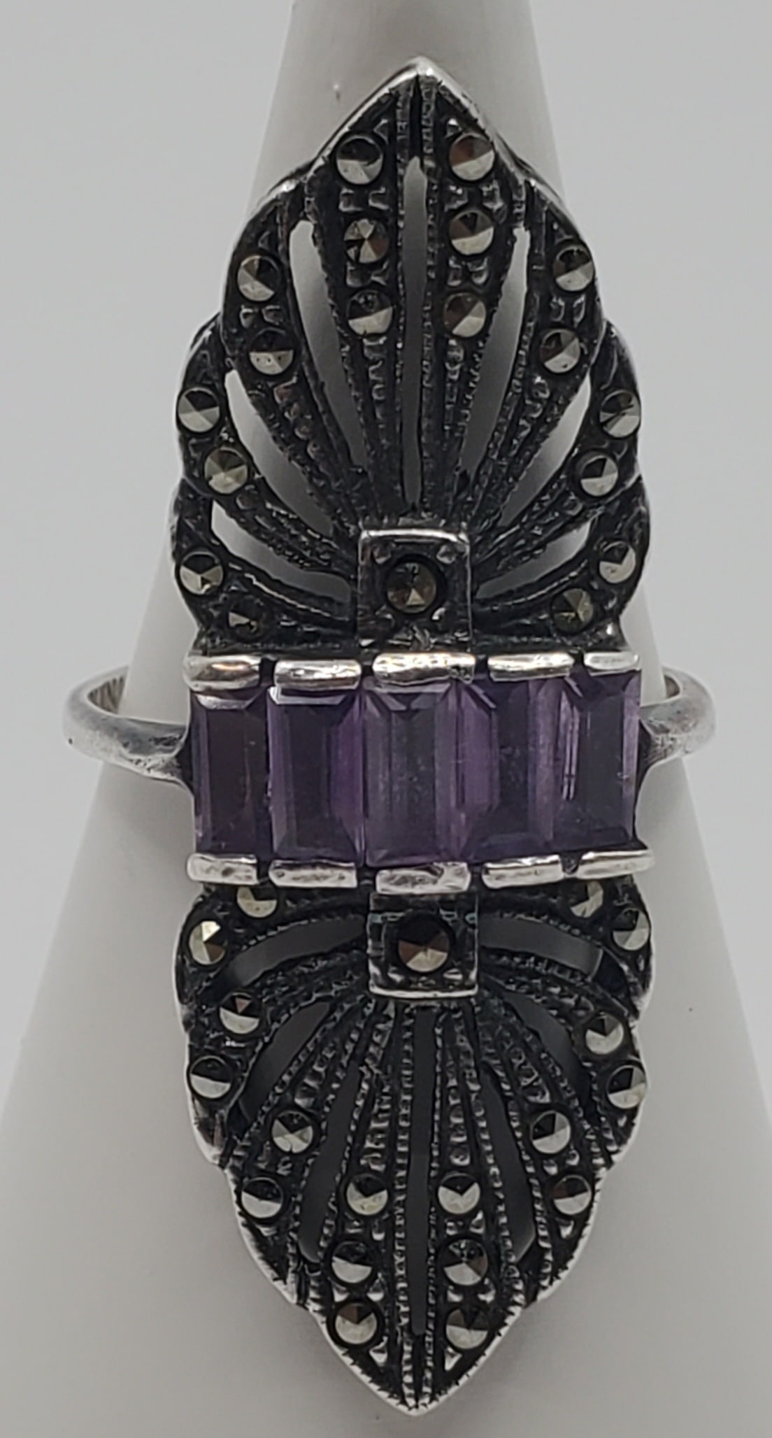 Vintage Art Deco Sterling Silver Ring Set with Amethysts and Marcassites (1 of 8)