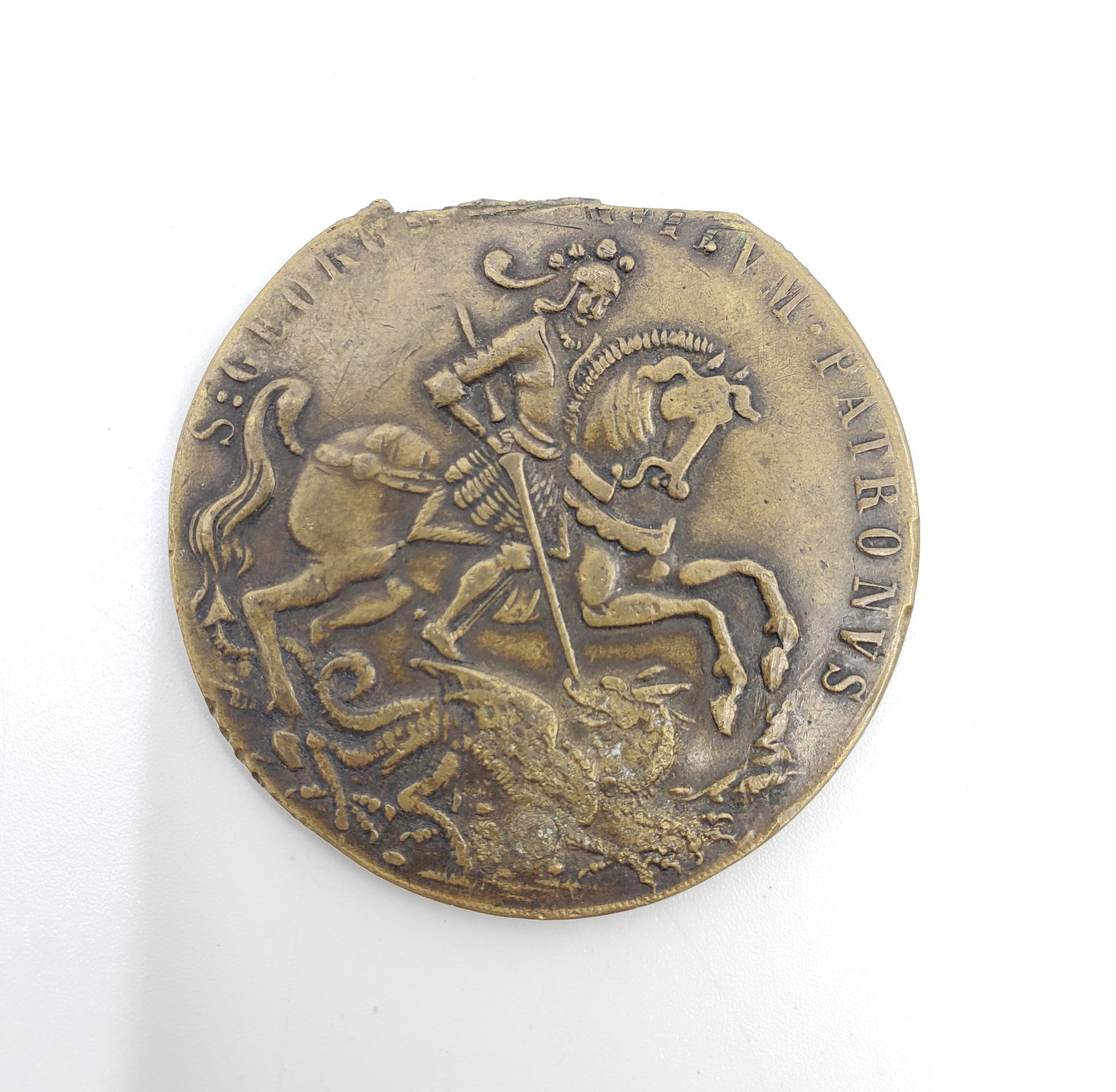 Antique European Large Bronze St. George Medallion (1 of 3)
