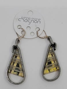 Anne MARIE CHAGNON Modernist Pewter Earrings: Modernist Pewter Earrings, with original paper tag, 2 1/2" x 3/4"