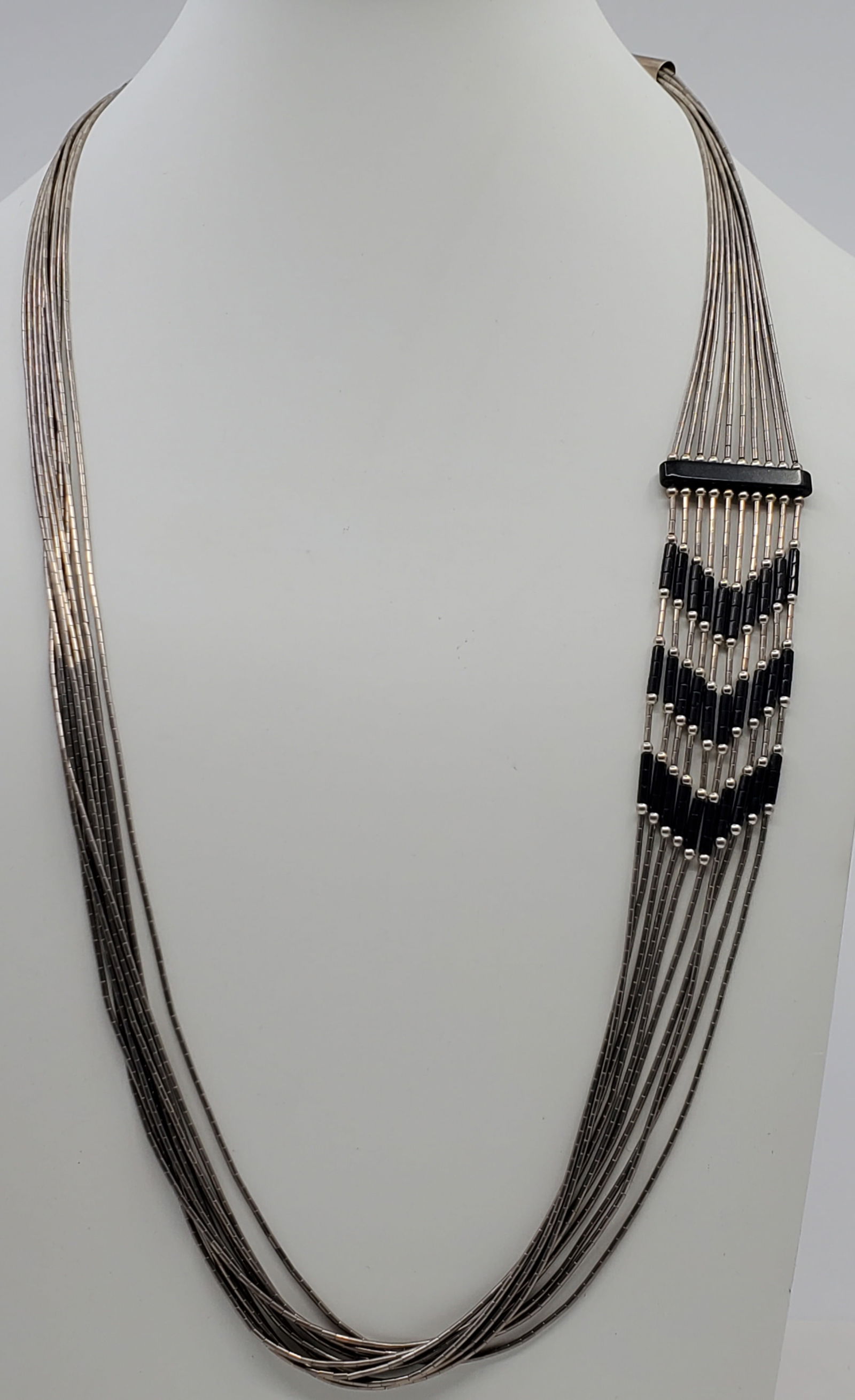 Carlisle Jewelry, Vintage Navajo Sterling Silver Necklace set with Onyx (1 of 8)