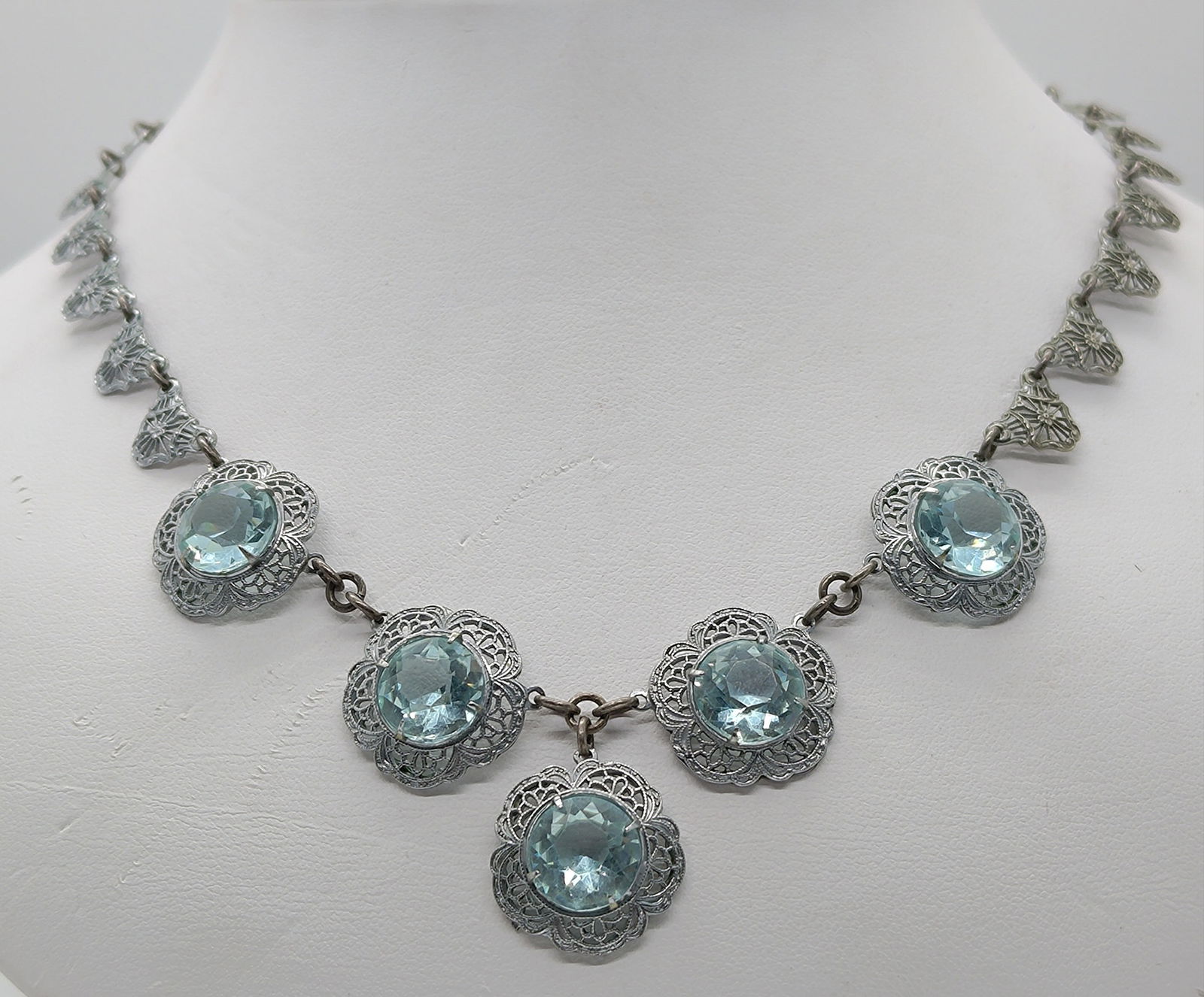 Antique Sterling silver necklace, set with 5 large stones (1 of 9)