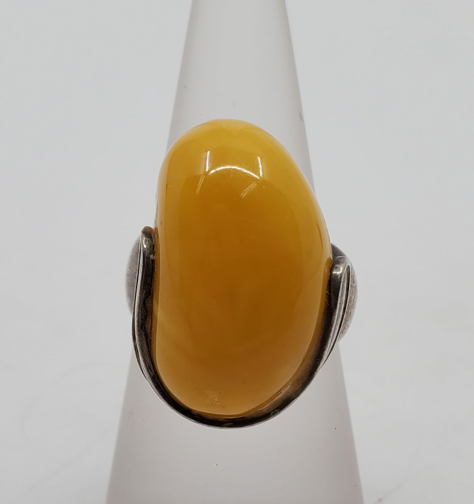 Vintage Sterling Silver Deep Orange Amber Ring (1 of 8)