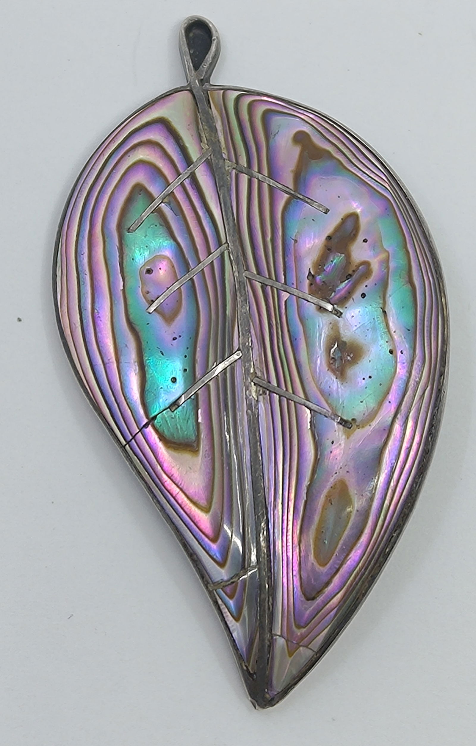 Xola, Mexican Sterling Silver Mother of Pearls Inlaid Leaf Brooch (1 of 10)