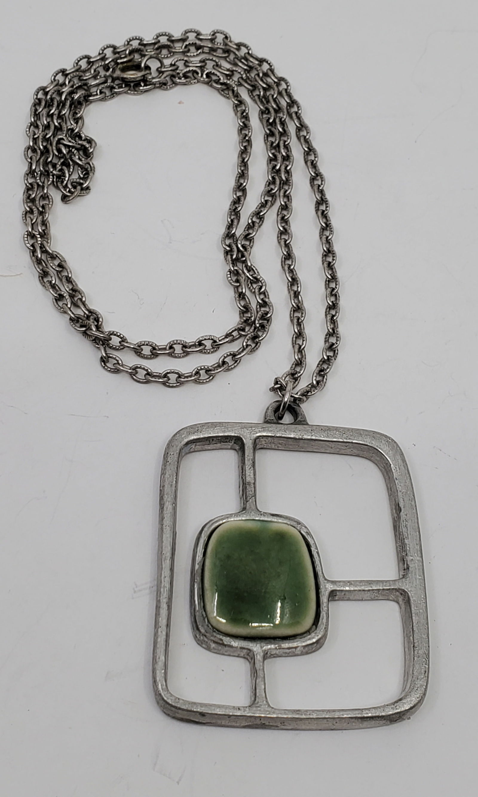Roland Landerholm, Swedish Modernist Enameled Pewter Pendant: Modernsit enameled Pewter pendant, signed on the back R. Landerholm Tenn Pendant : 2" x 1 1/2" Chain : 26"