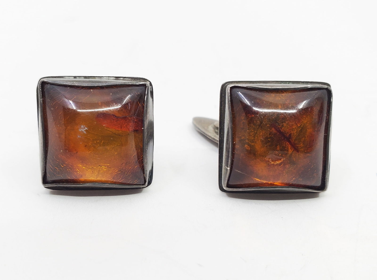 Vintage Paire of 935 Silver Amber Cufflinks (1 of 4)