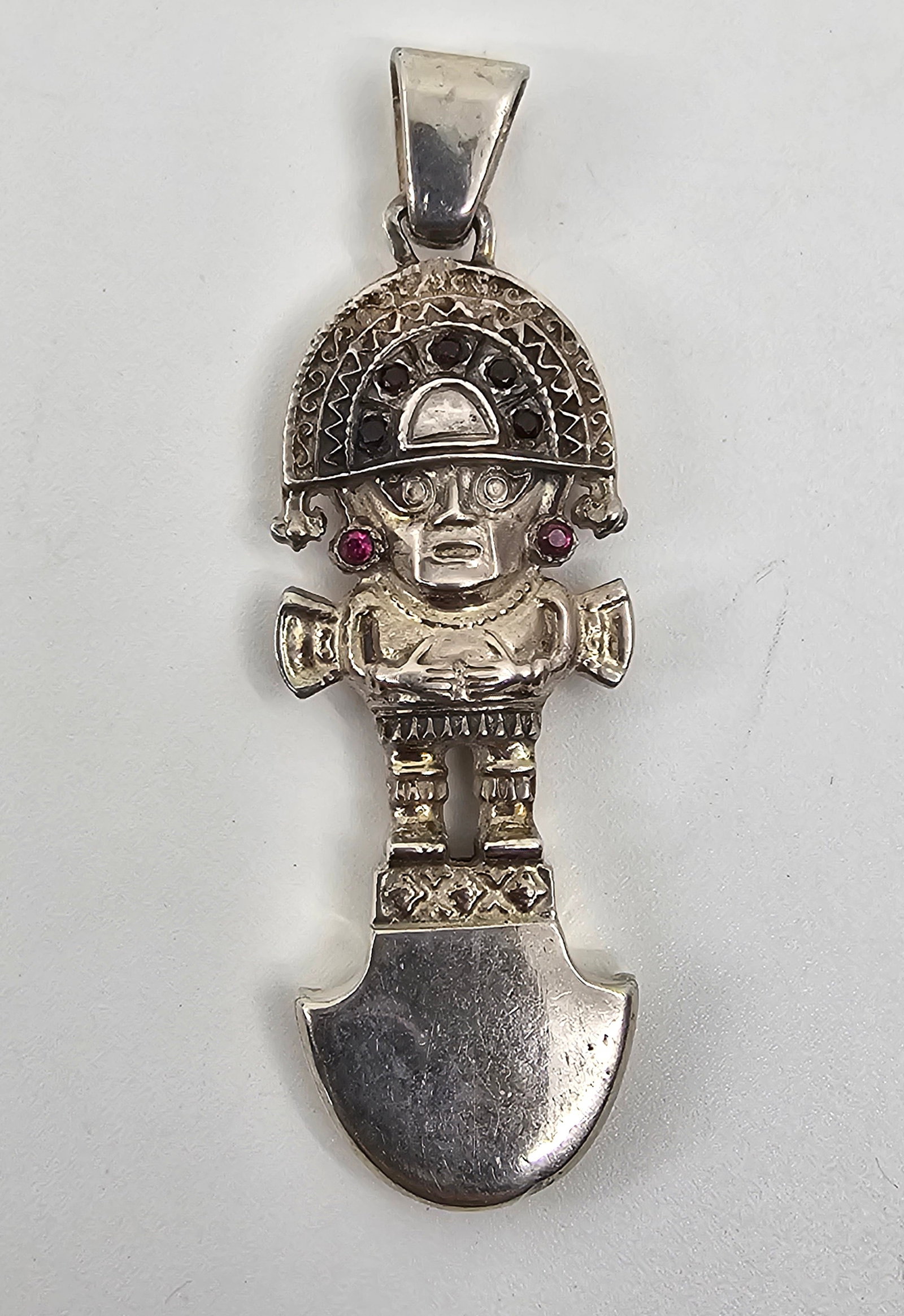 Vintage Mayan Sterling Silver Pendant: Sterling Silver Pendant, representing a Mayan Figure Weight 14,28 g 2" x 0.8"