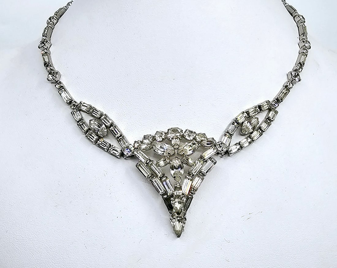 Sherman, Clear Rhinestones Necklace: Sherman, Clear Rhinestones Necklace, Marked on the Back Sherman