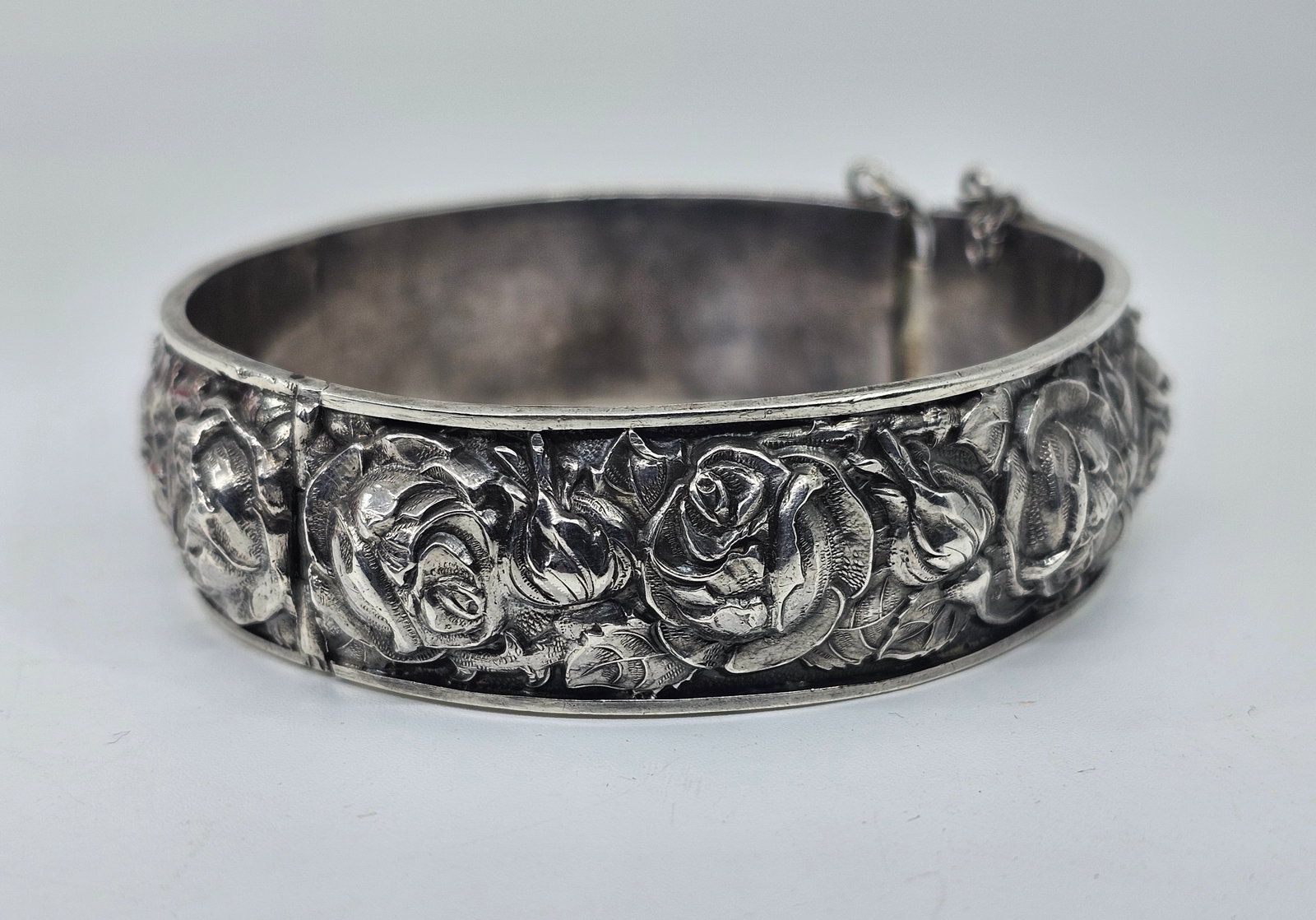 Antique Sterling Silver Flower Repousse Bracelet (1 of 8)