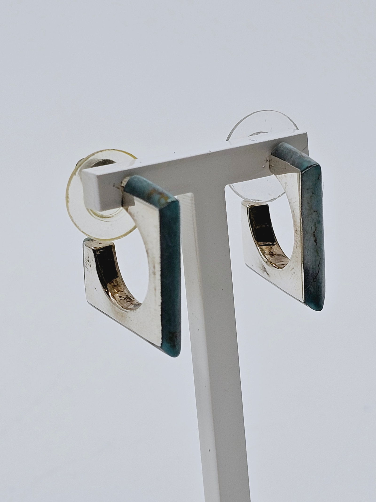 Modernist Sterling Silver Square Shaped Turquoises Earrings (1 of 6)