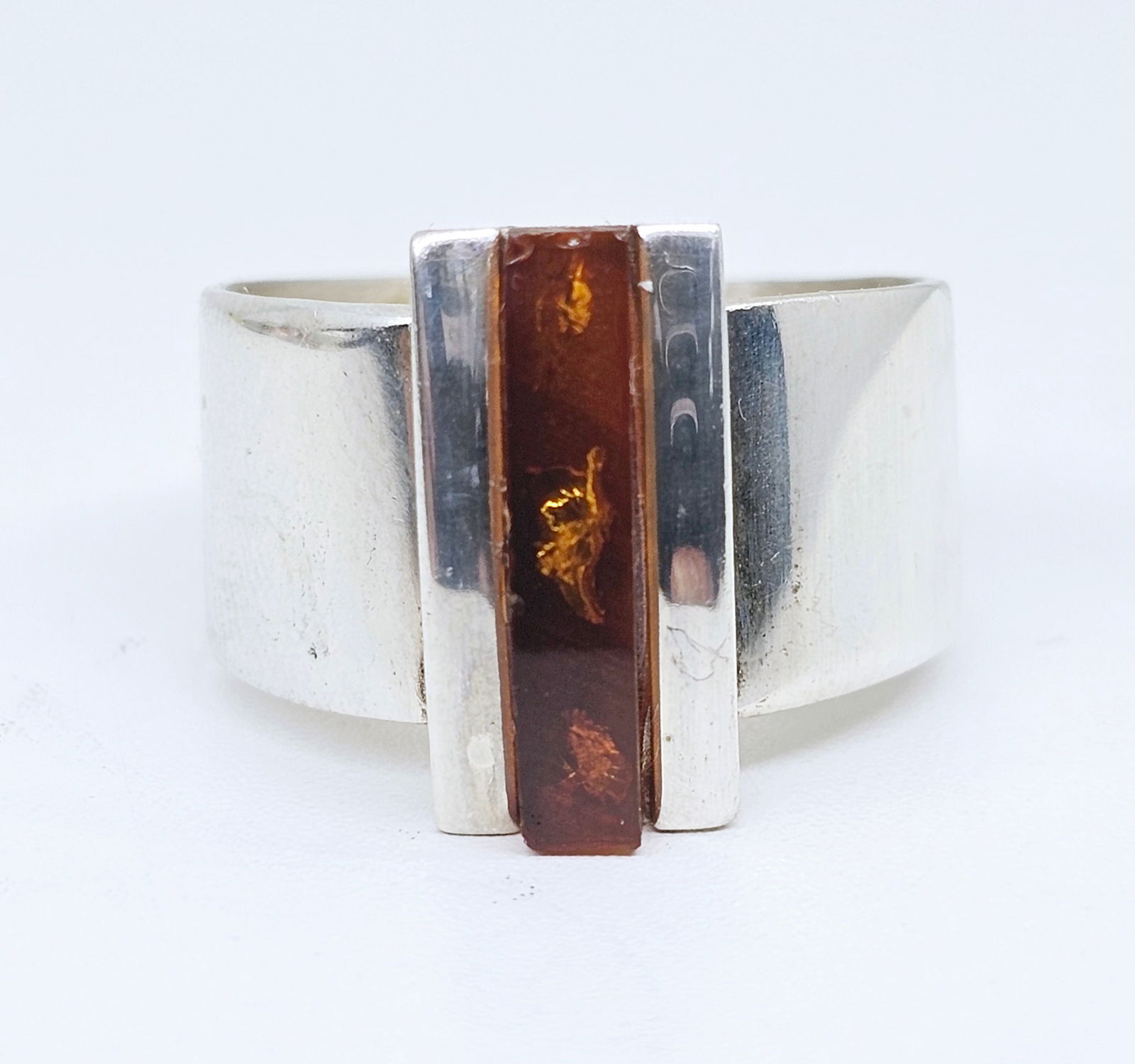 Polish Modernist Sterling Silver Amber Ring (1 of 7)