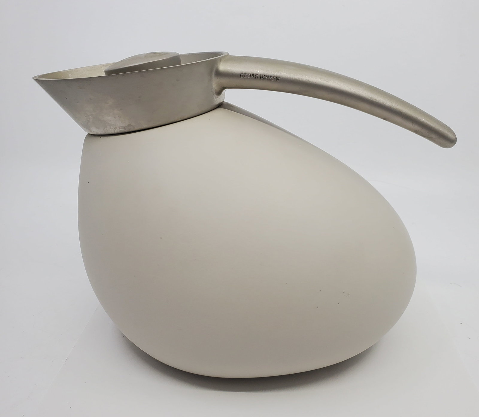 Georg Jensen Termos Quack: Georg Jensen Termos Quack. Modern Insulated Coffee Carafe Pot. Designer Maria Berntsen Denmark marked on the handle and underneath 6 1/2" x 8" x 6"