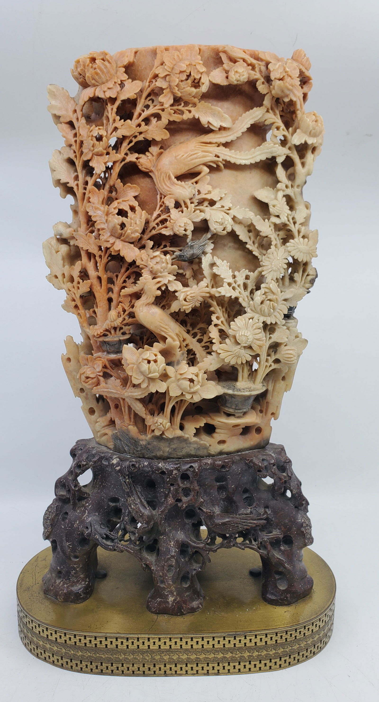 ANTIQUE LARGE CHINESE CARVED SOAPSTONE VASES, 20TH CENTURY (1 of 13)