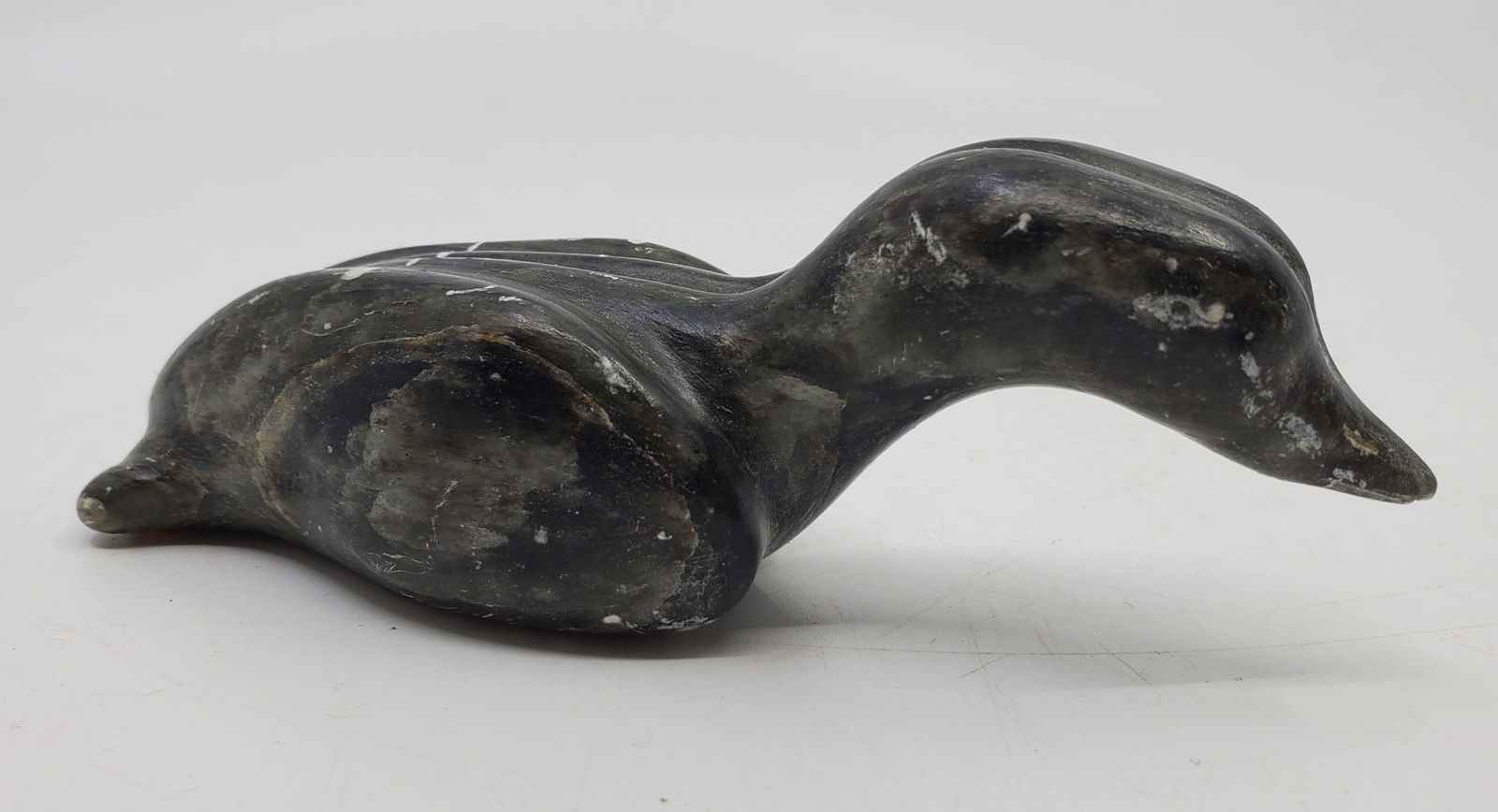 Small Soapstone Sculpture of a Duck Signed: J.M. Lamarche Jan 78, 1 1/2 x 5".