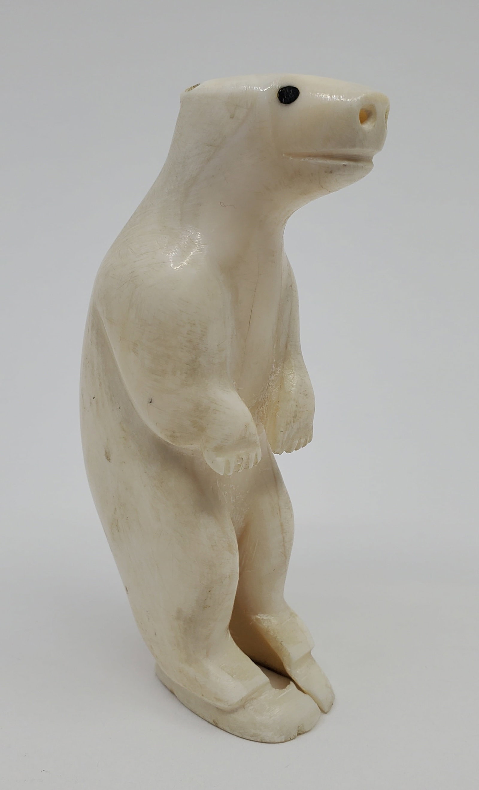 INUIT Bone Carving Polar Bear: Polar Bear Sculpture made out of bone, Inuit Art Unsigned Circa 1950 3 1/4" x 1" x 1 1/2"
