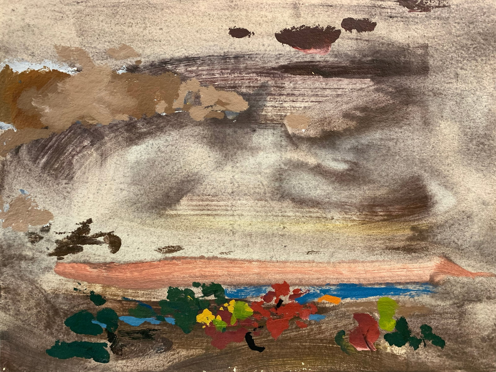 Unidentified American Artist (XX) Rose Bush (1988): Mixed media on paper, signed dated and titled on the back 23" x 32"