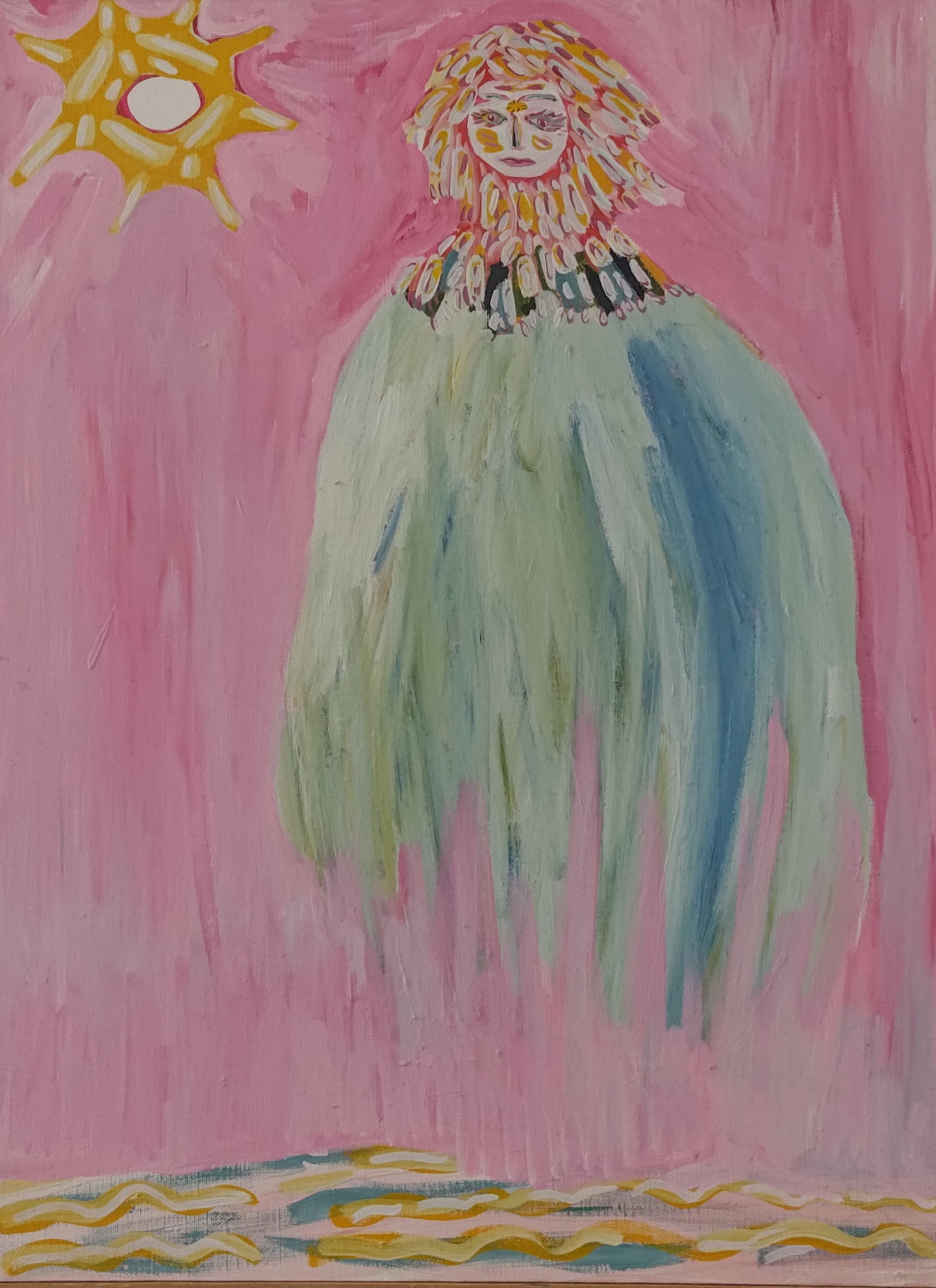 Bissett, Bill (1939- ), Canadian, Rain Blessing Song (1984): Acrylic on canvas, signed and dated on the back Bissett 84 Dimention (PO) : 24" x 18" Dimention (CM) :60.96 x 45.72 cm