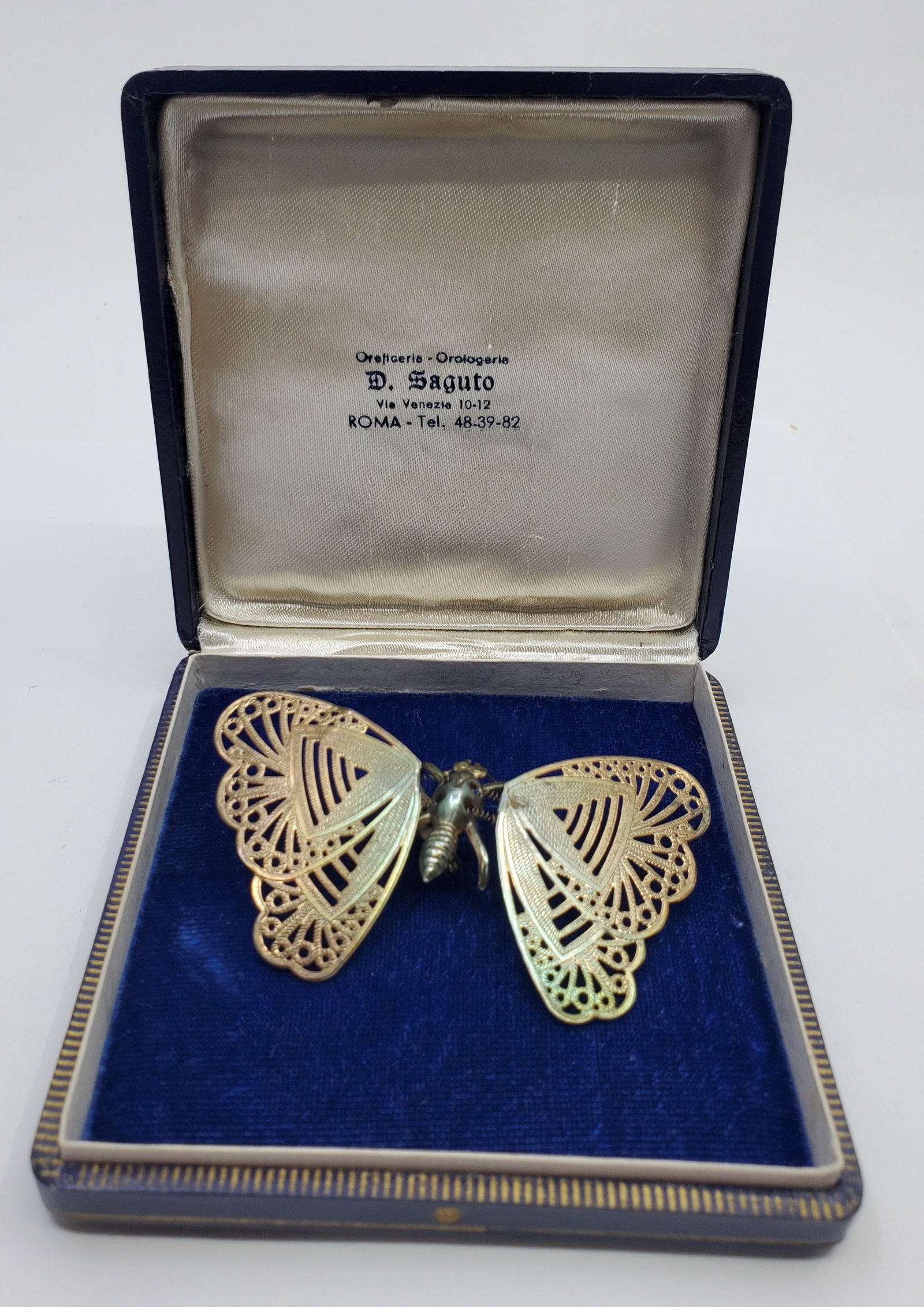 Antique Italian Butterfly Metal Brooch with original Box (1 of 9)