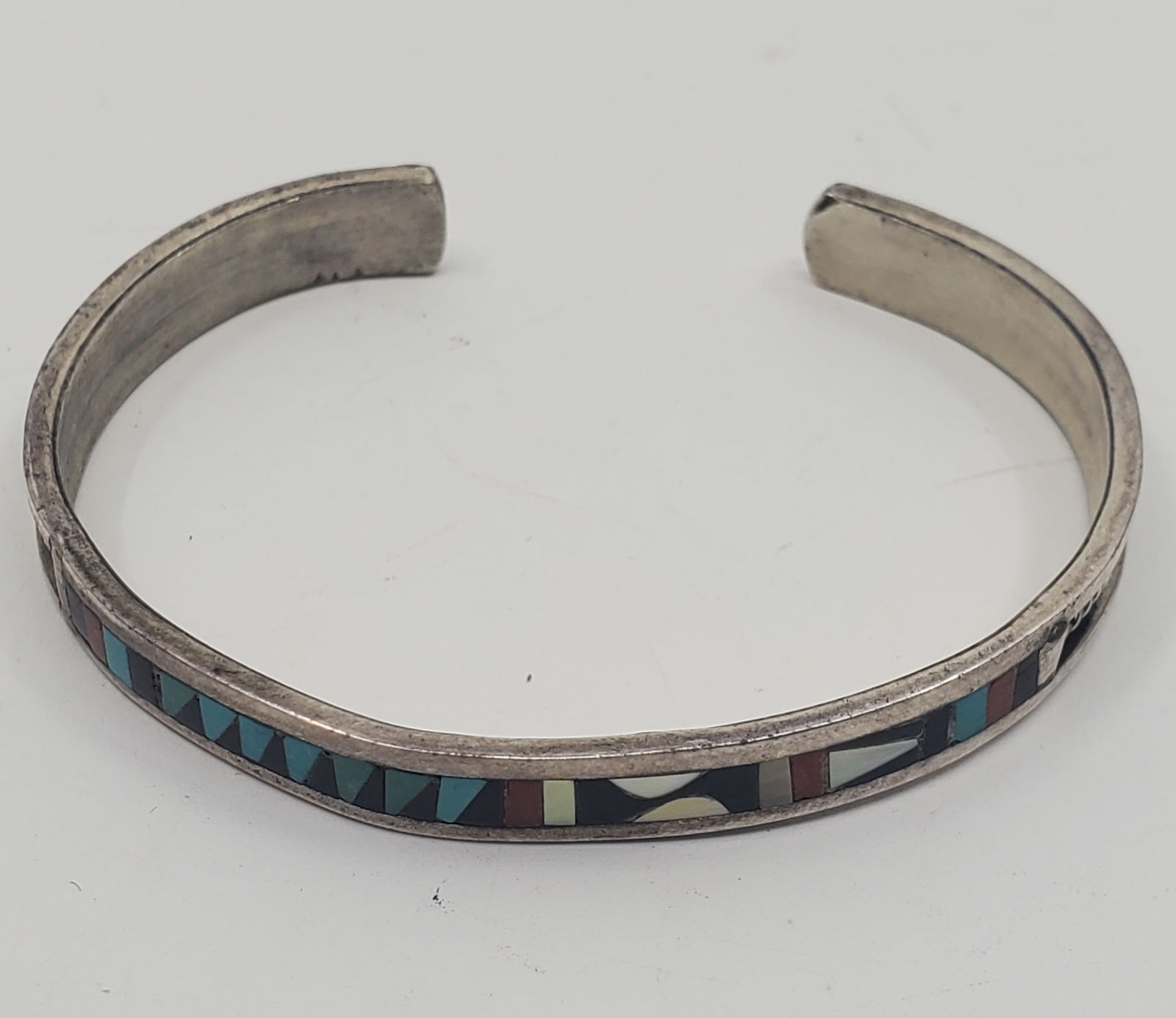 Charlotte Dishta, Zuni, Sterling Silver Inlaid Cuff Bracelet (1 of 7)