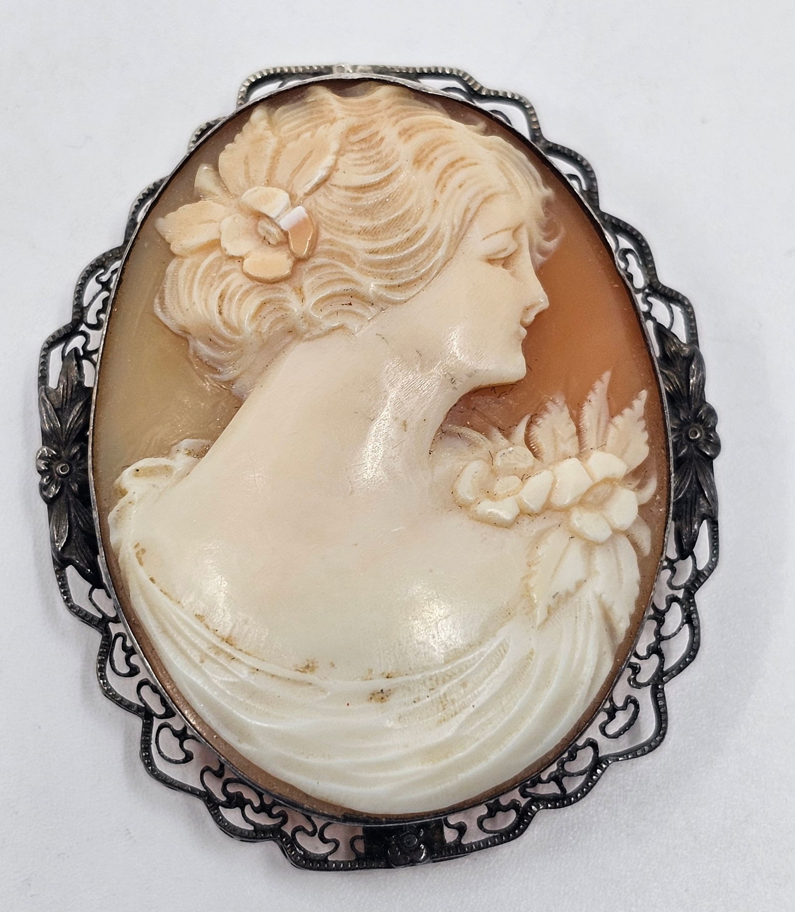 Antique Sterling Silver Cameo Brooch Pendant (1 of 7)