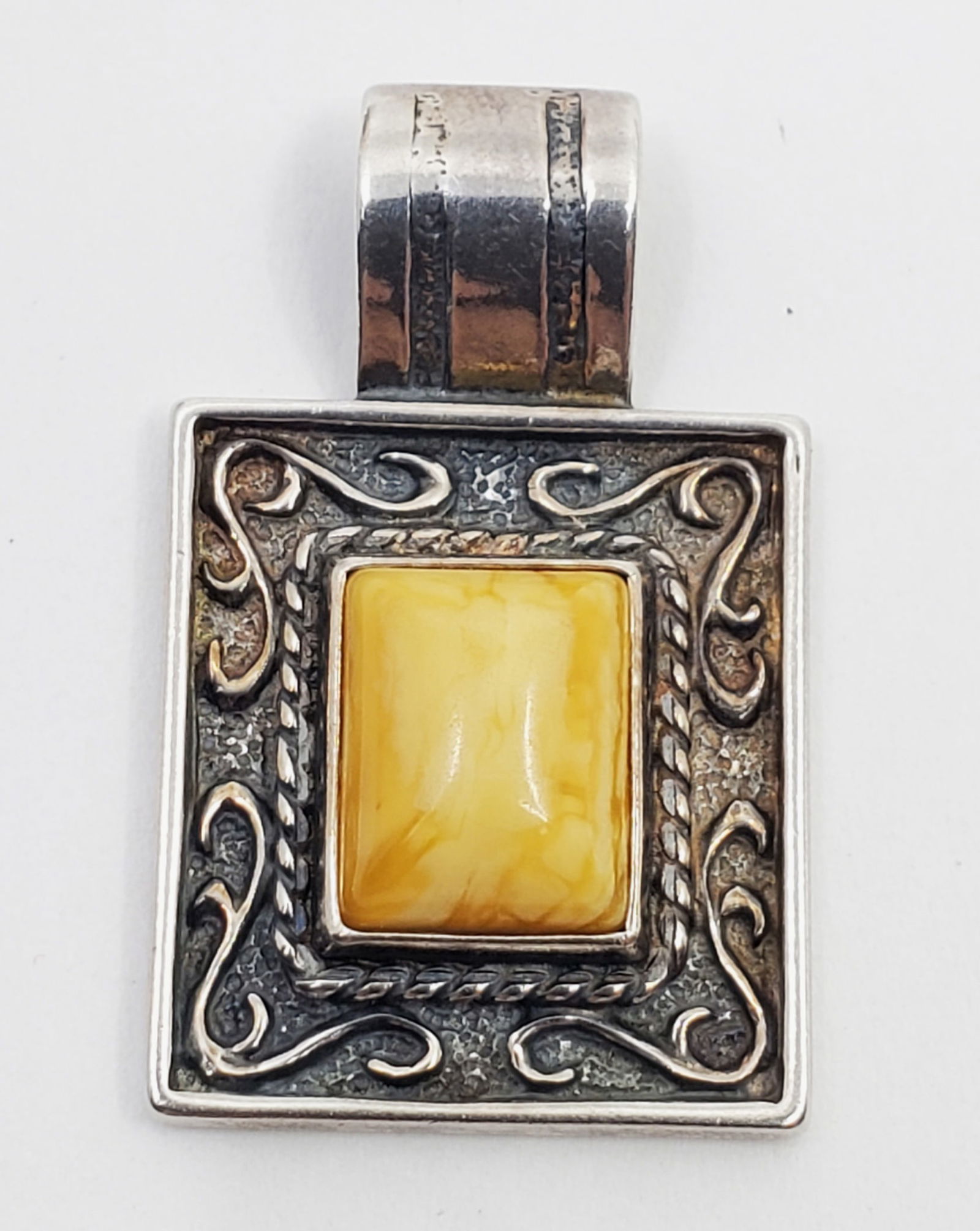 Vintage Polish Sterling Silver Deep Orange Amber Pendant (1 of 4)