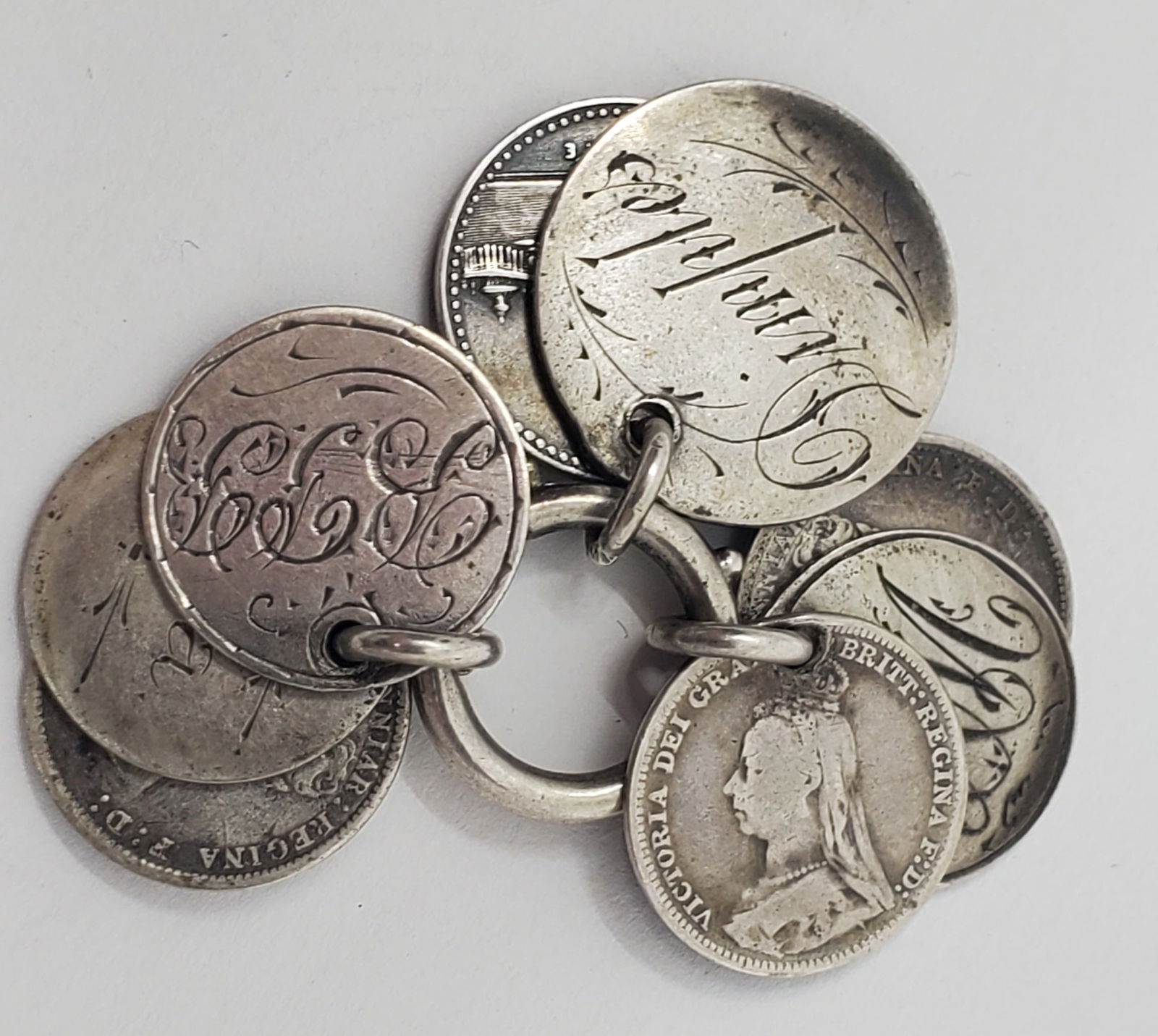 Set of 8 British Victorian Silver Love Token (1 of 2)