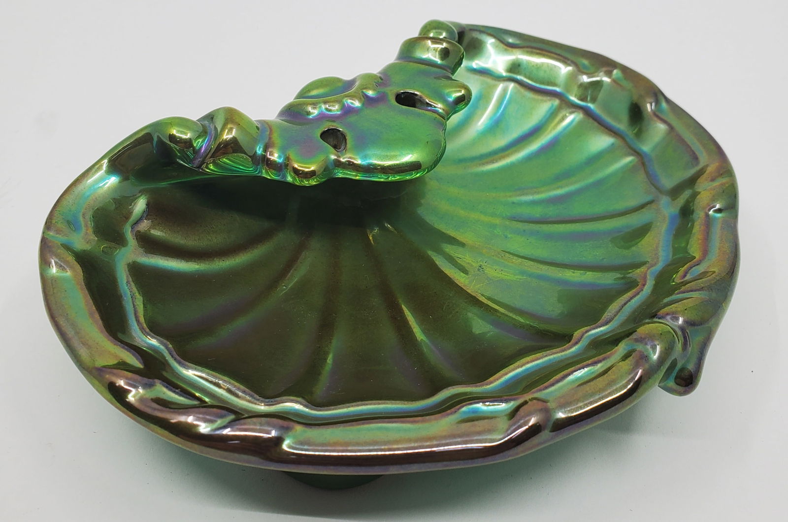 ZSOLNAY, Vintage Green Porcelain Dish: Vintage Green Porcelain Dish, marked underneath Zslonay Hungary 1 1/2" x 6 1/4" x 5"