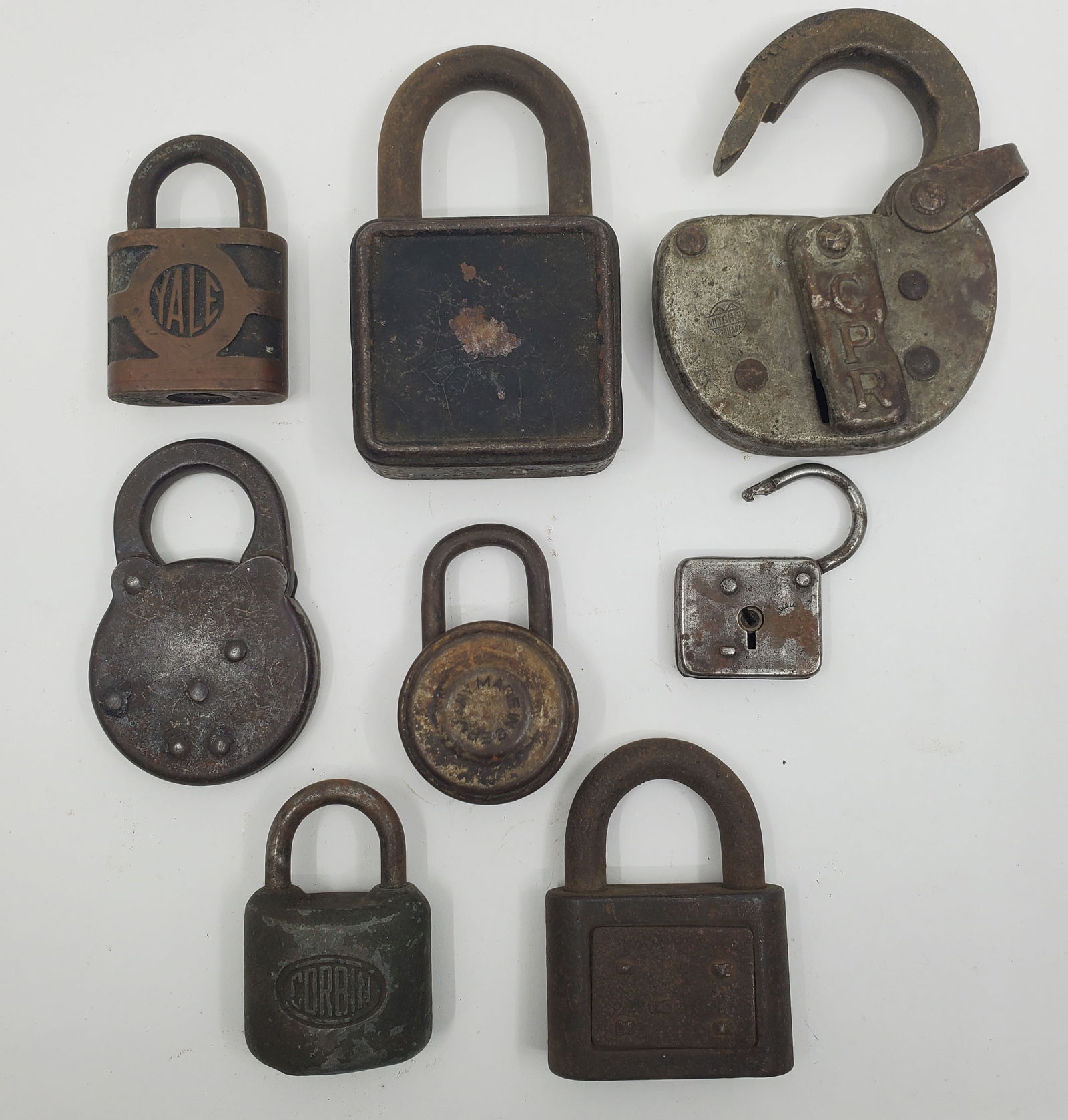 Lot of 8 Antique and Vintage Metal PADLOCKS (1 of 8)
