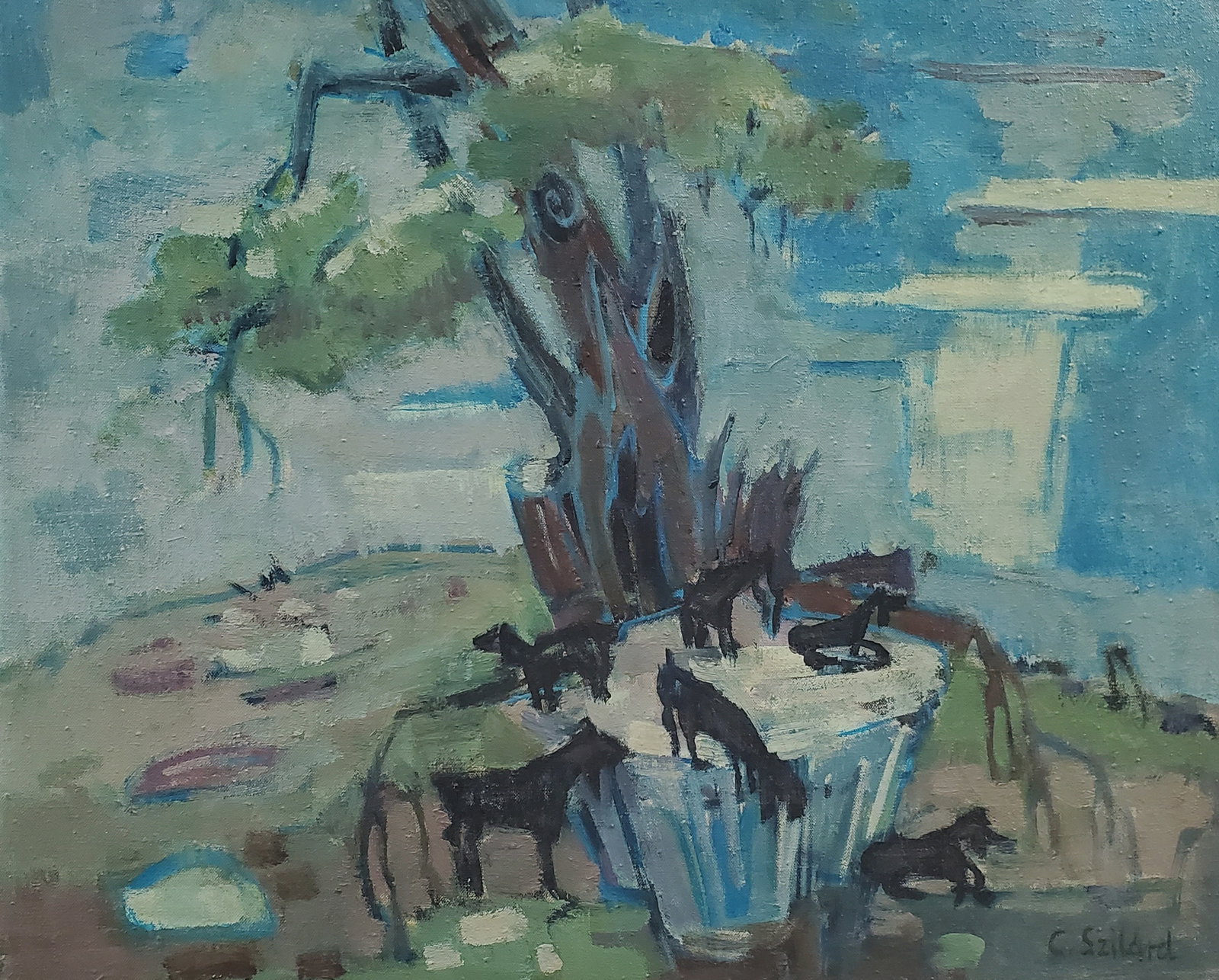 Szilard, Klara (Claire) (1921-2017) Hungarian - Israeli, Goats with Tree (1 of 6)