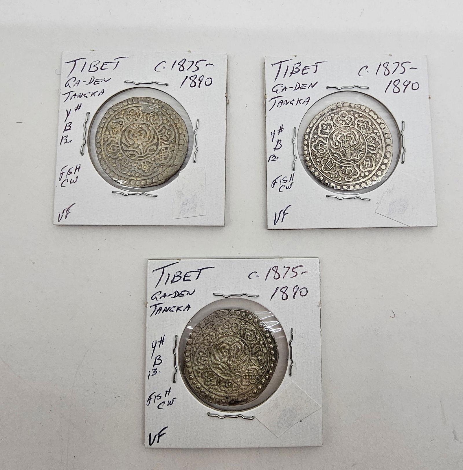 TIBET c. 1875-1890 Ga-Den Tangka Lot of 3 Silver Coins (1 of 2)